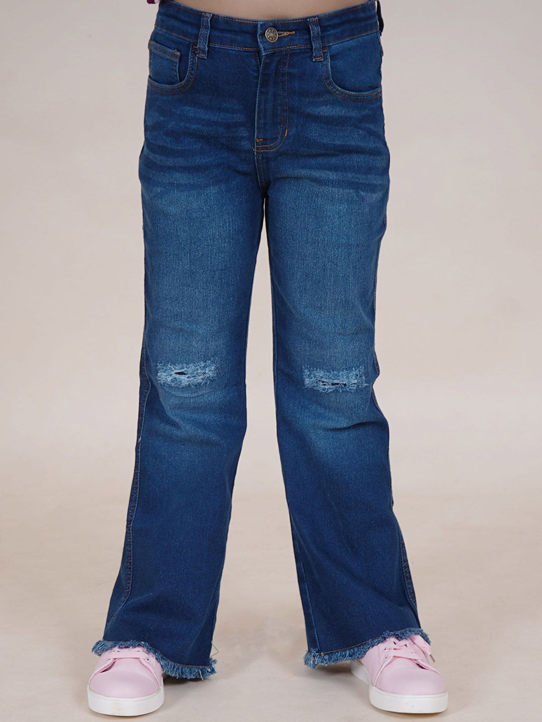 KiddoPanti Girls Jean Flared Low Distress Stretchable Mid-Rise Jeans