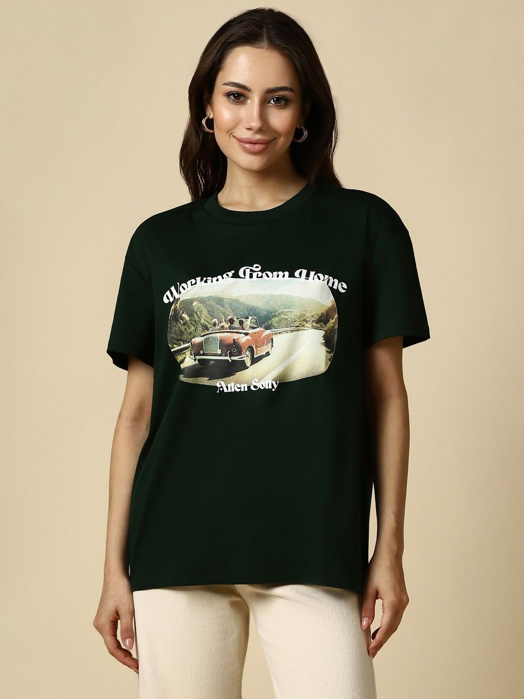 Allen Solly Woman Graphic Printed Round Neck Cotton T-shirt