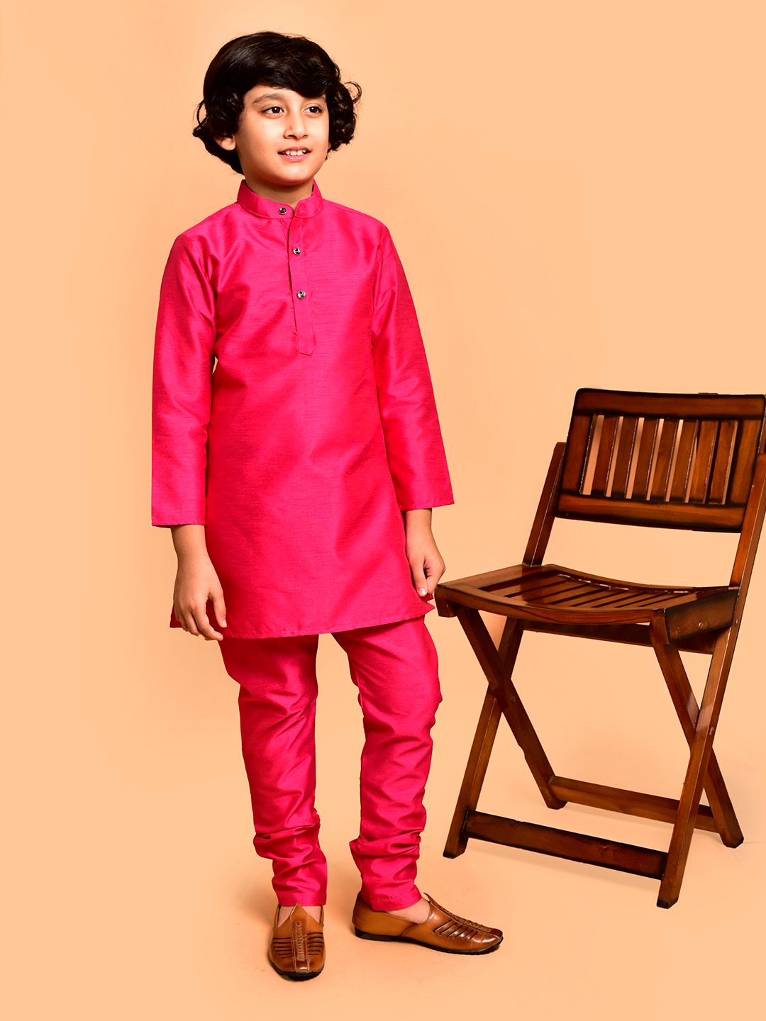 PRINTCULTR Boys Mandarin Collar Straight Kurta With Churidar