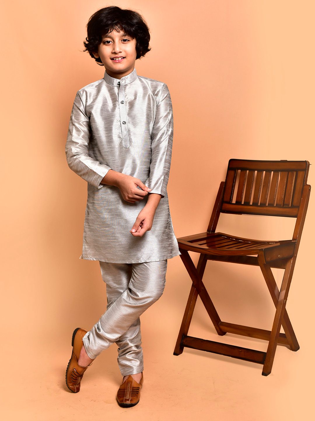 PRINTCULTR Boys Mandarin Collar Straight Kurta with Pyjamas