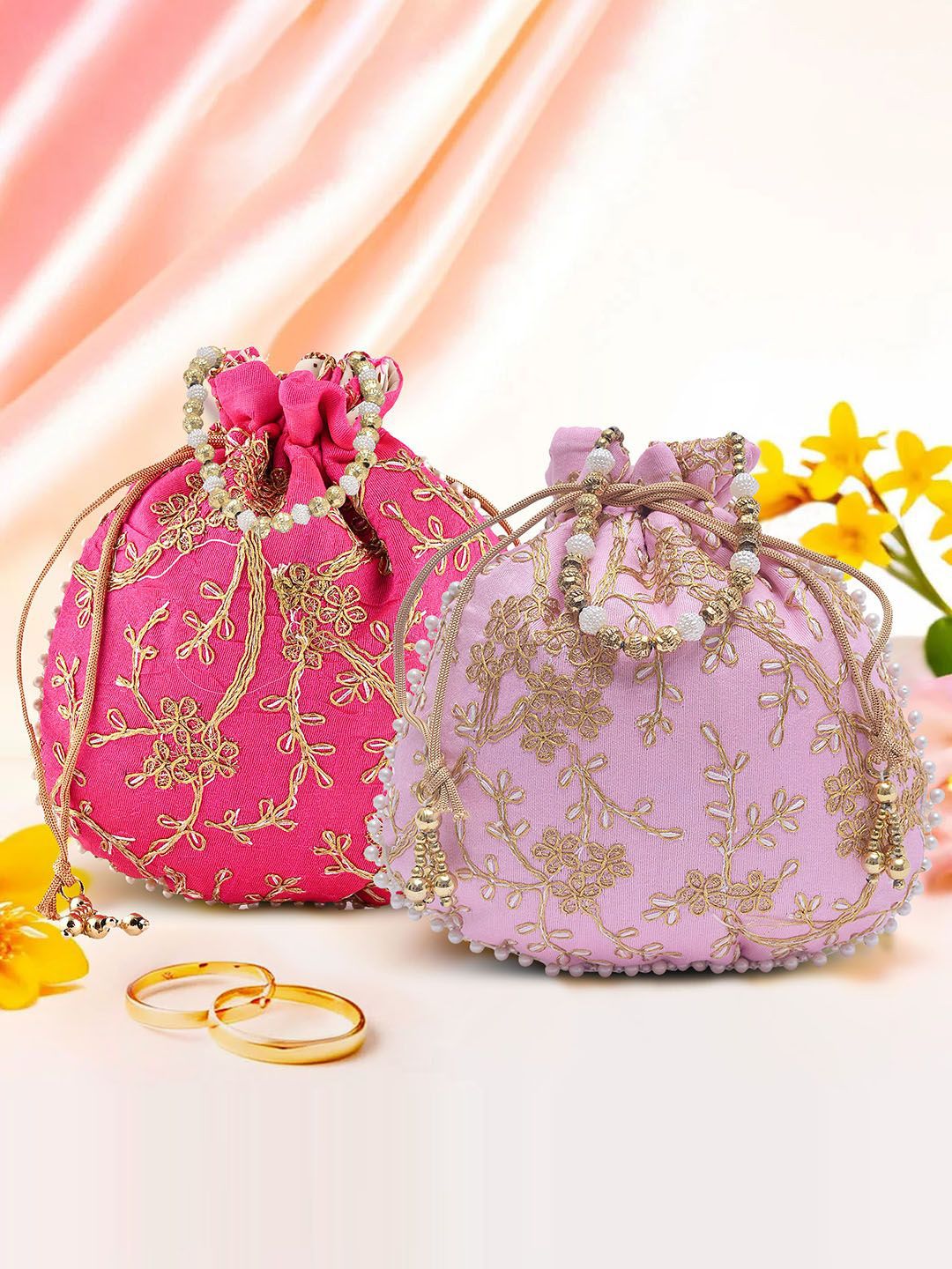 Buy Kuber Industries Set Of 2 Embroidered Potli Bags -  - Accessories for Women