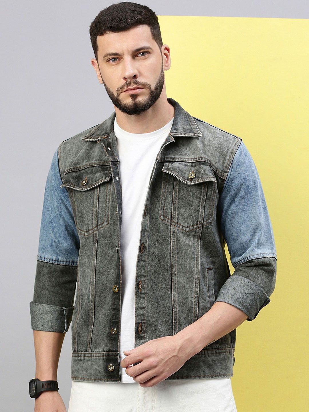 VOXATI Men Washed Denim Jacket