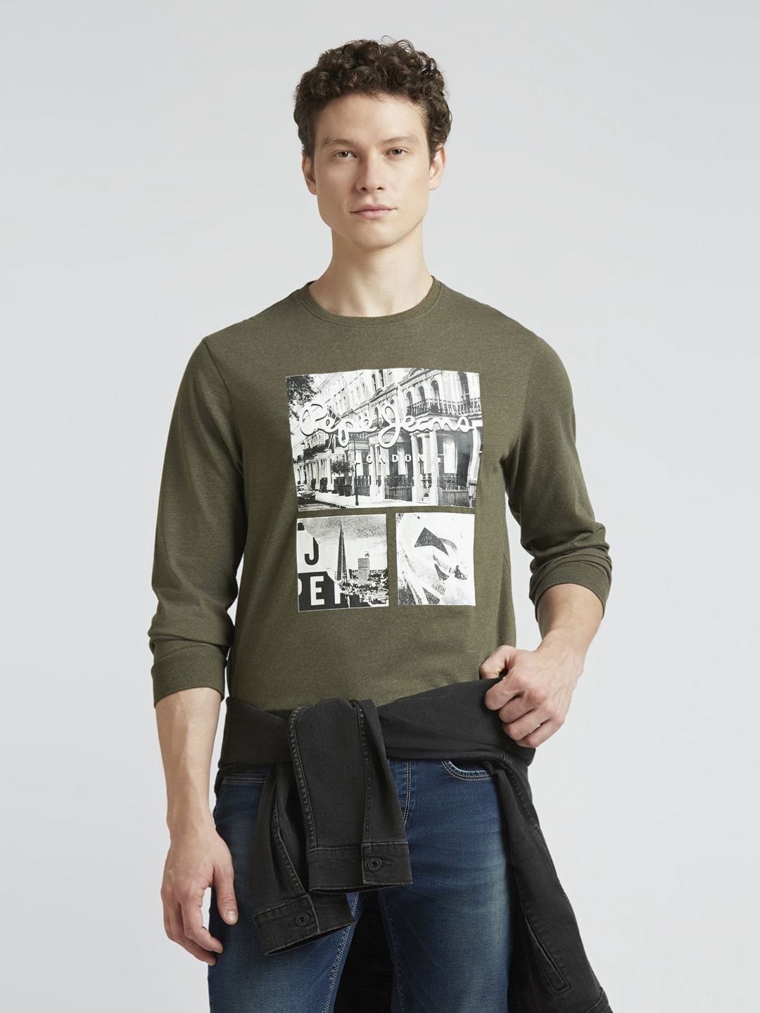 Pepe Jeans Men Graphic Printed Round Neck Cotton Slim Fit T-shirt