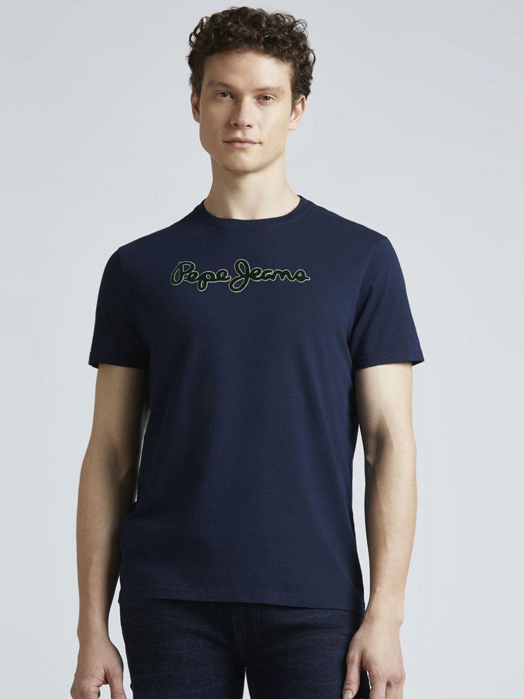 Pepe Jeans Men Typography Printed Round Neck Pure Cotton Slim Fit T-shirt