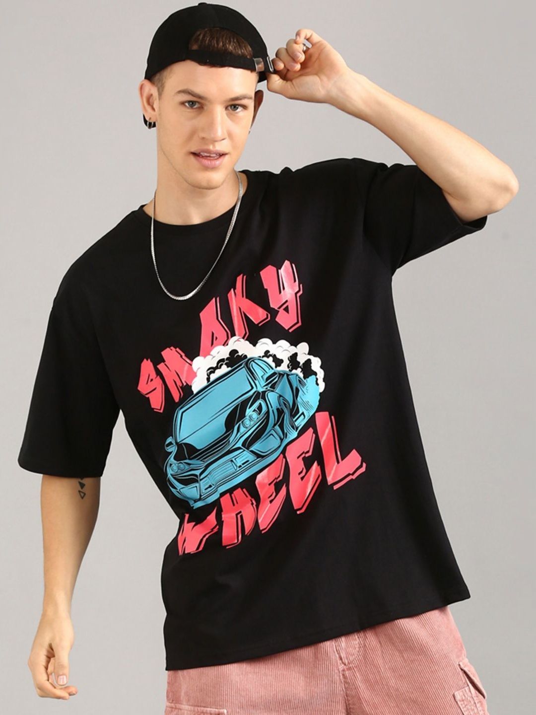 Joven Men Graphic Printed Round Neck Cotton Oversized T-shirt