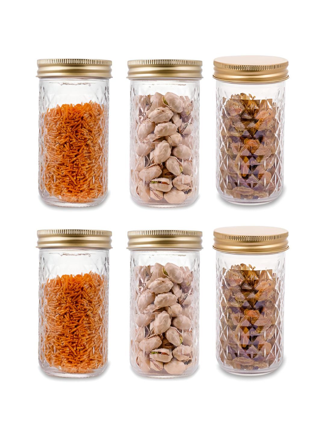 Buy Tyche Enterprises Transparent & Gold Toned 6 Pcs Glass Dishwasher Safe Container 350ml -  - Home for Unisex