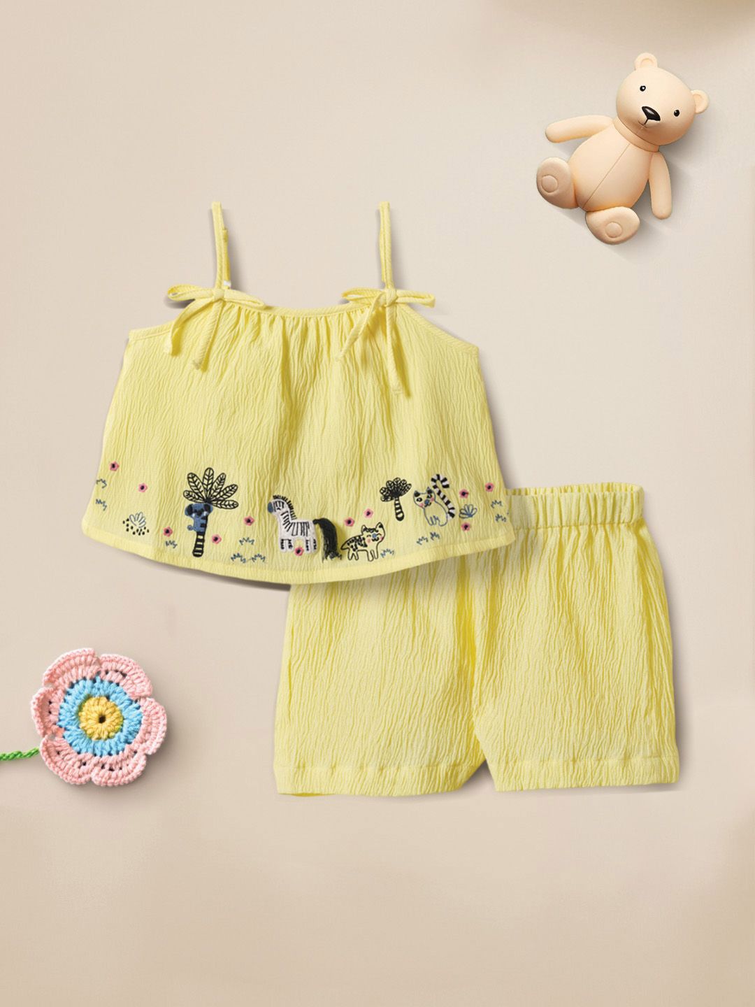 Yellow Jungle Embroidered Clothing Set for Girls