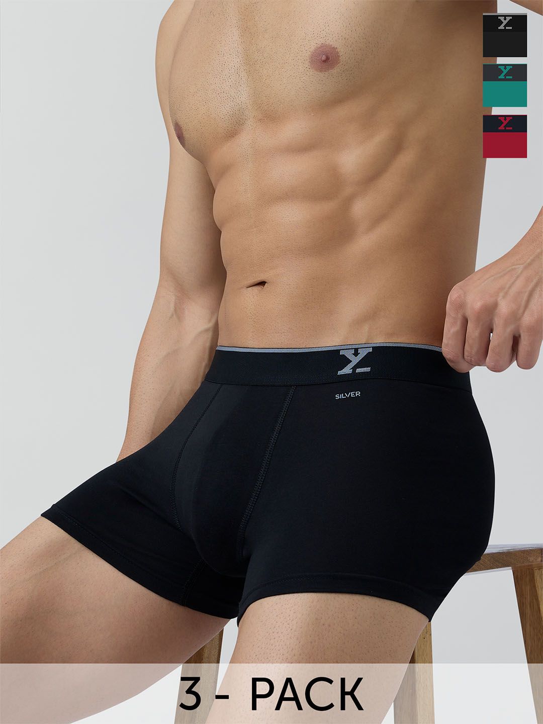 XYXX Men Pack Of 3 Traq Silver Cotton Trunk