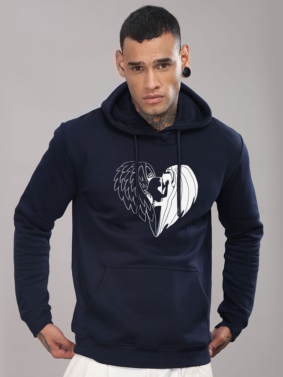 ADRO Men Graphic Printed Hood Cotton Pullover Sweatshirt