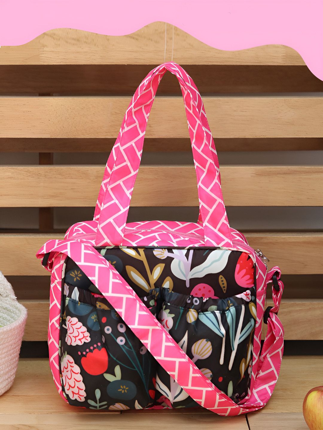 ROSADA Kids Black Tulips Printed Insulated Tiffin Bag
