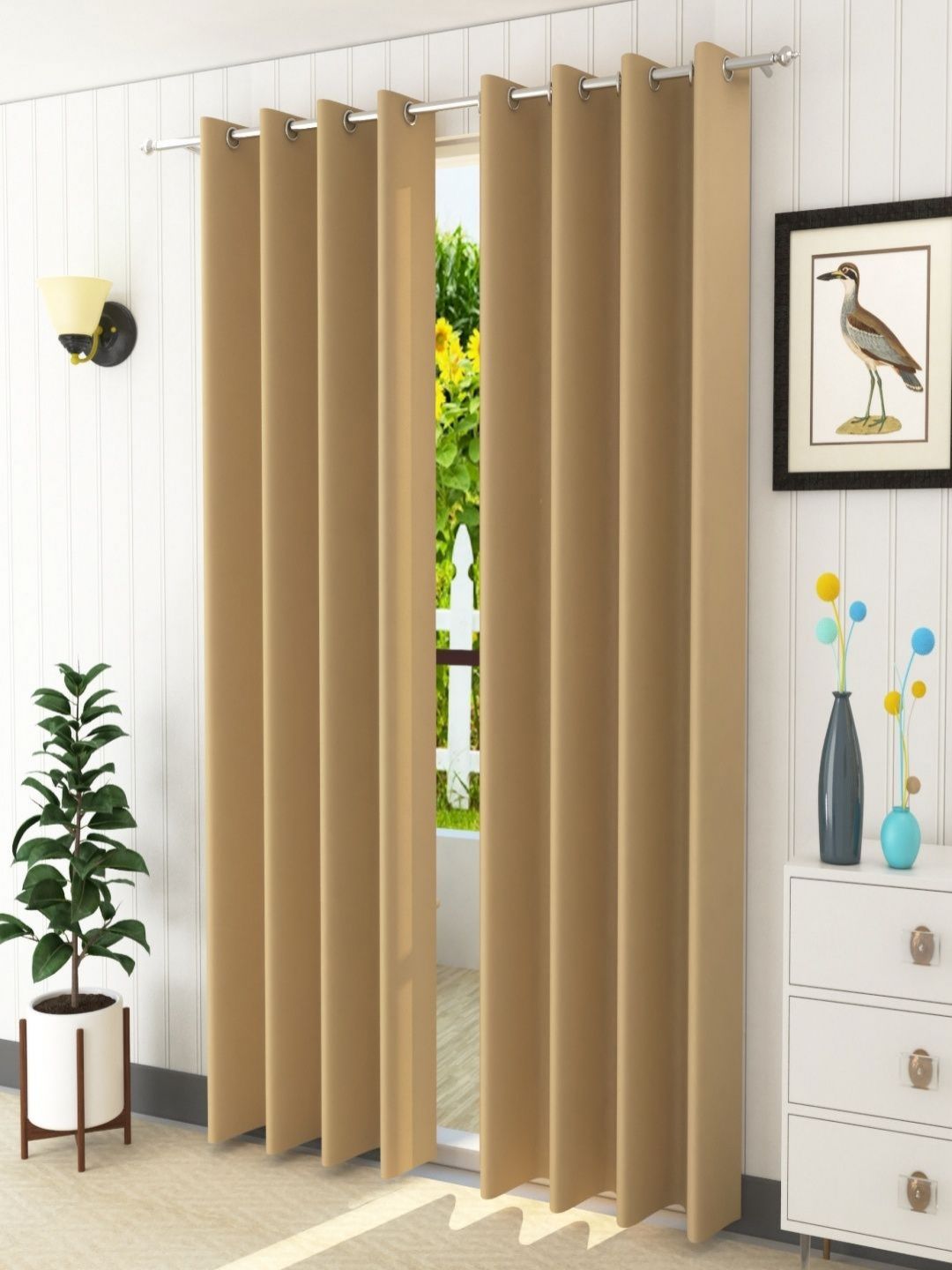 Aura Beige 2 Pieces Black Out Door Curtains