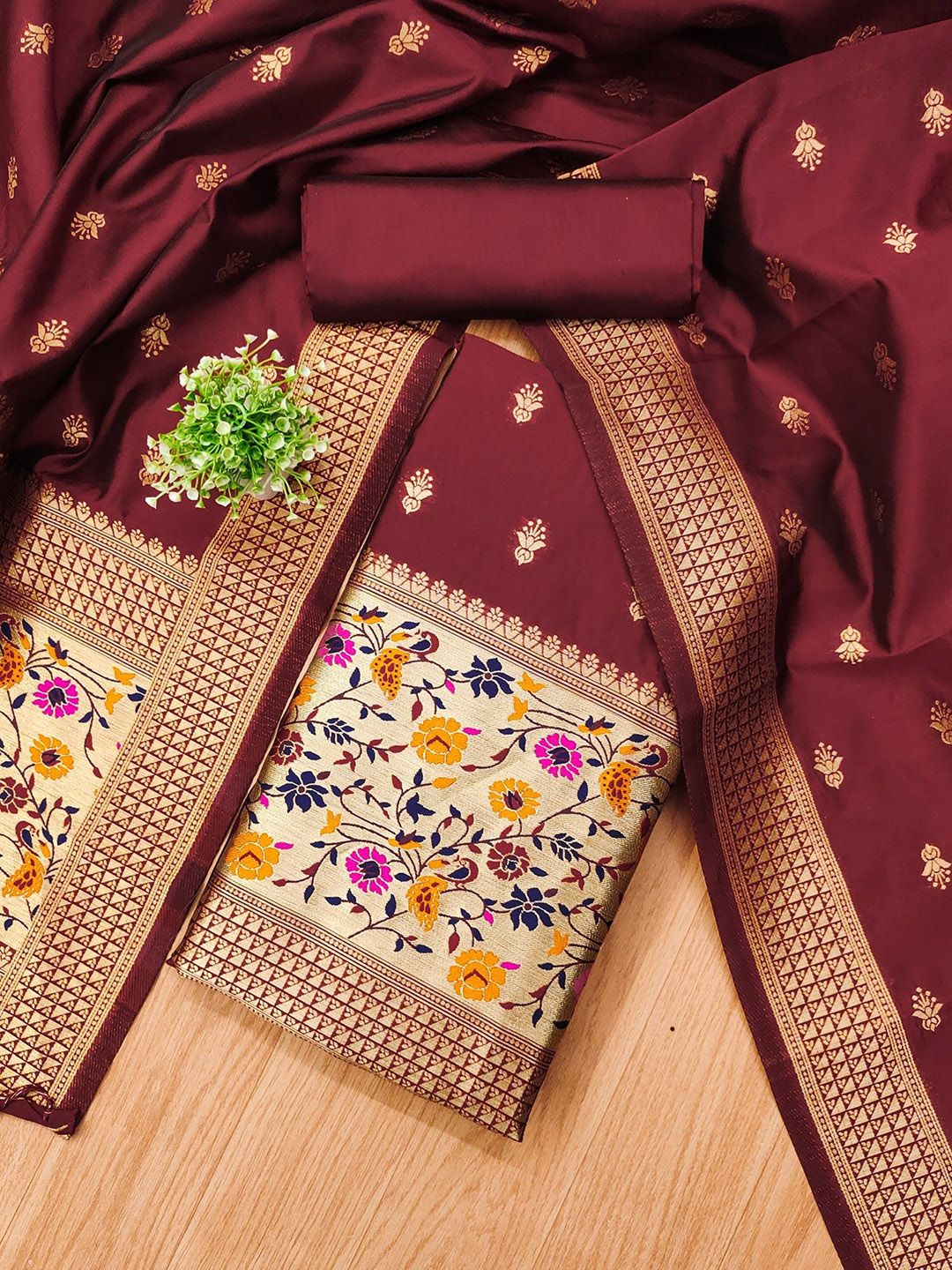 KALINI Ethnic Motifs Woven Design Zari Unstitched Dress Material