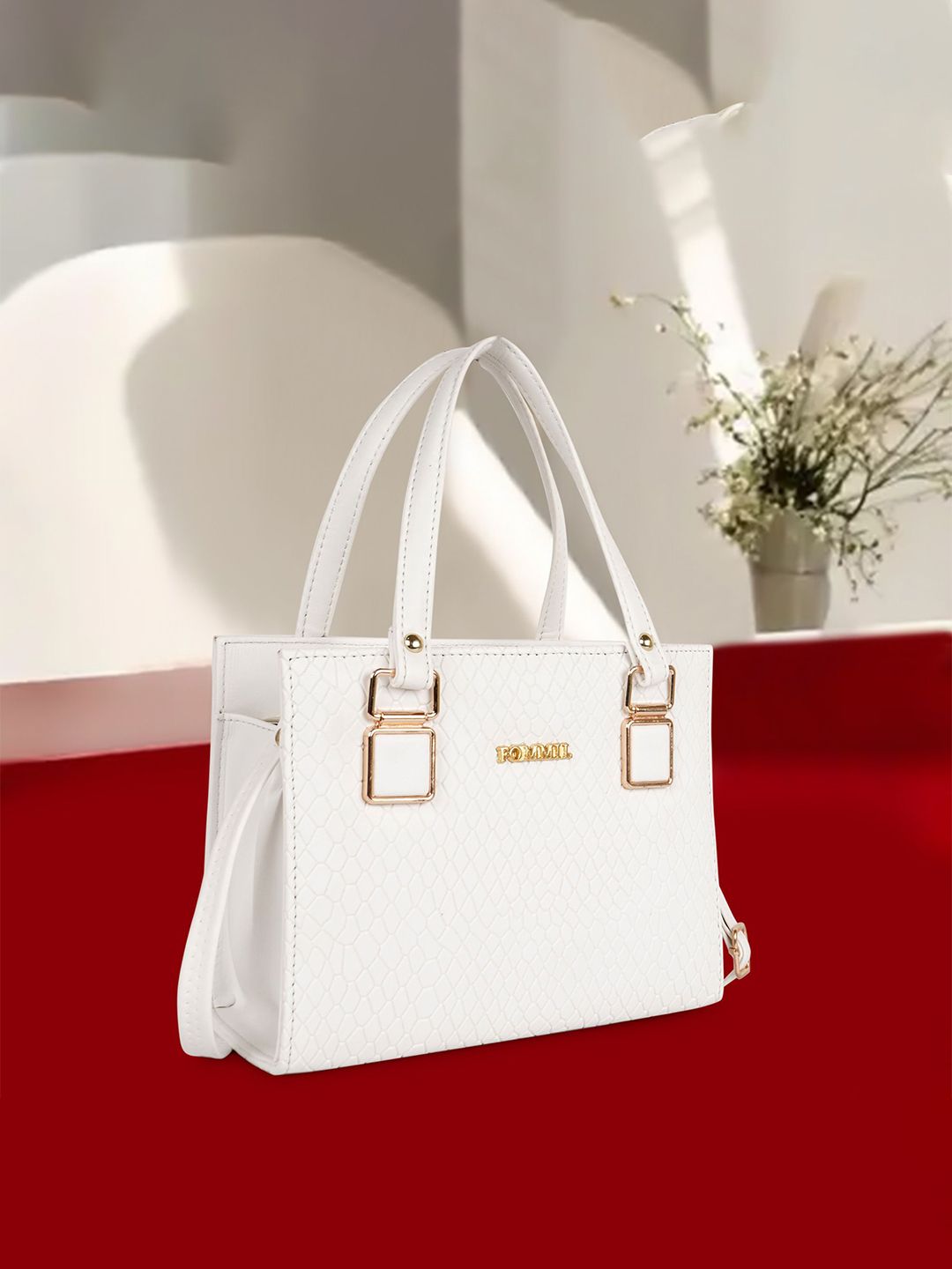 FOMMIL Women Embellished Satchel With Detachable Sling Strap