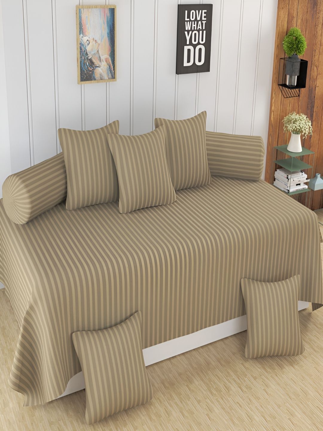 Buy Aura Beige & Brown 8 Pieces Striped Diwan Set -  - Home for Unisex