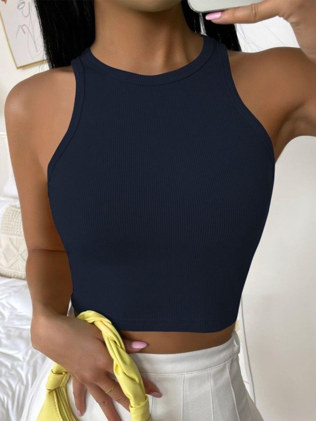 BAESD Ribbed Fitted Round Neck Tank Crop Top