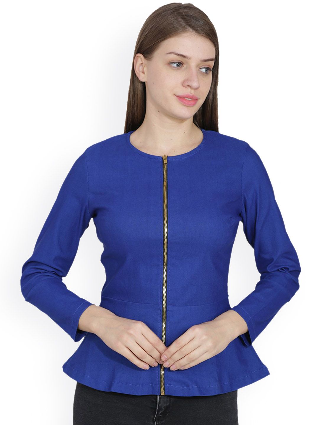 Moda Rapido Round Neck Zipper Peplum Top
