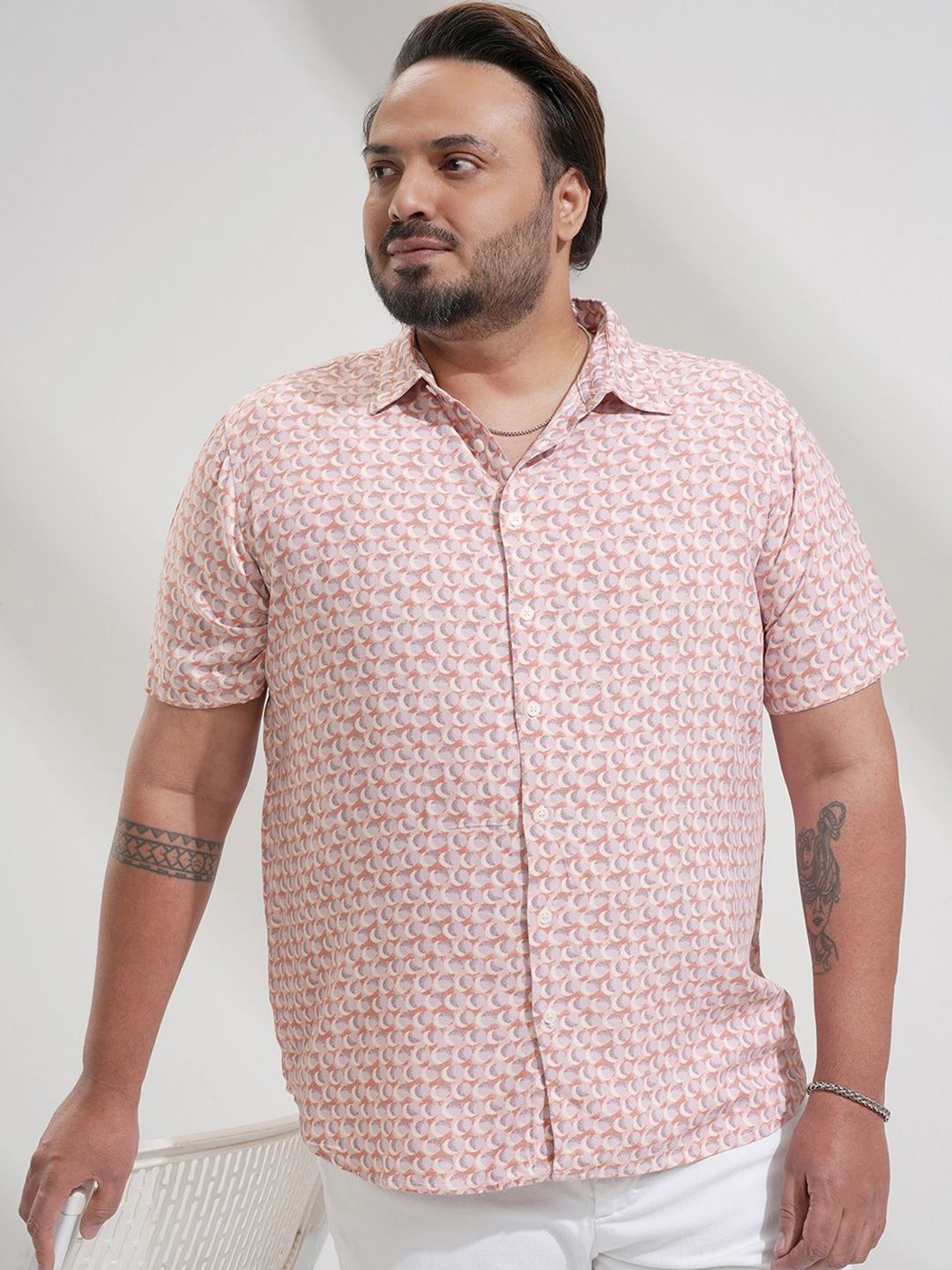 HIGHLANDER Men Comfort Fit Abstract Printed Spread Collar Casual Plus Size Shirt