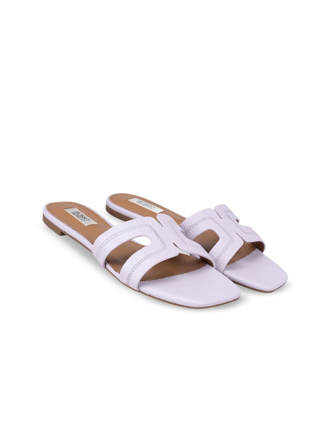 ROSSO BRUNELLO Women Leather Open Toe Flats with Textured