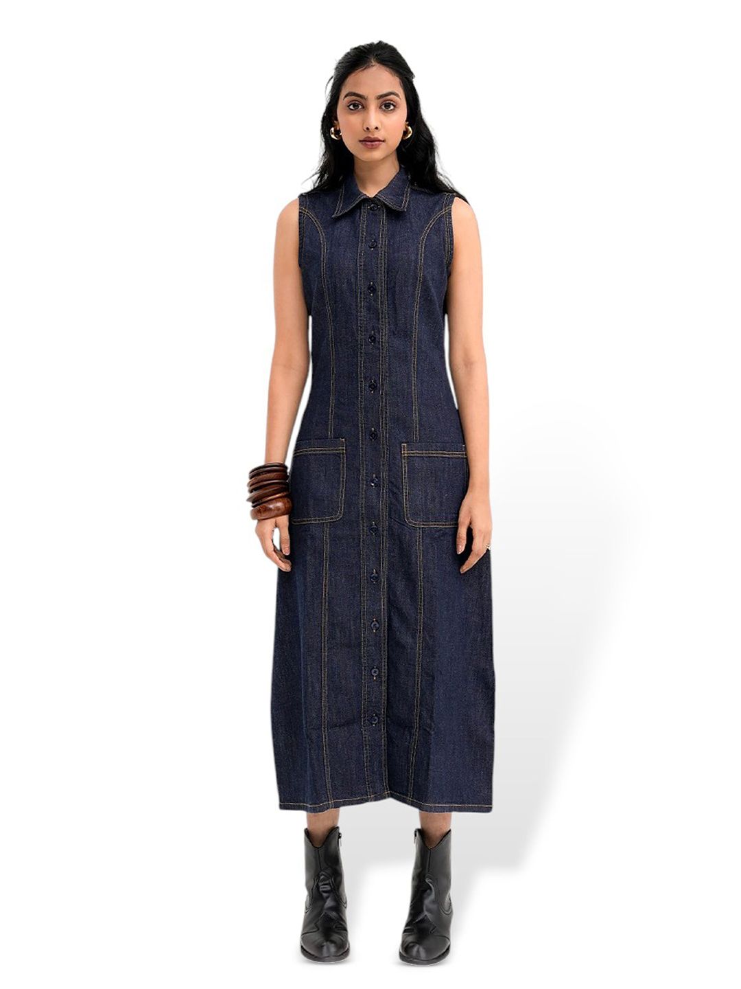 DAYER Women Denim A-Line Maxi Dress