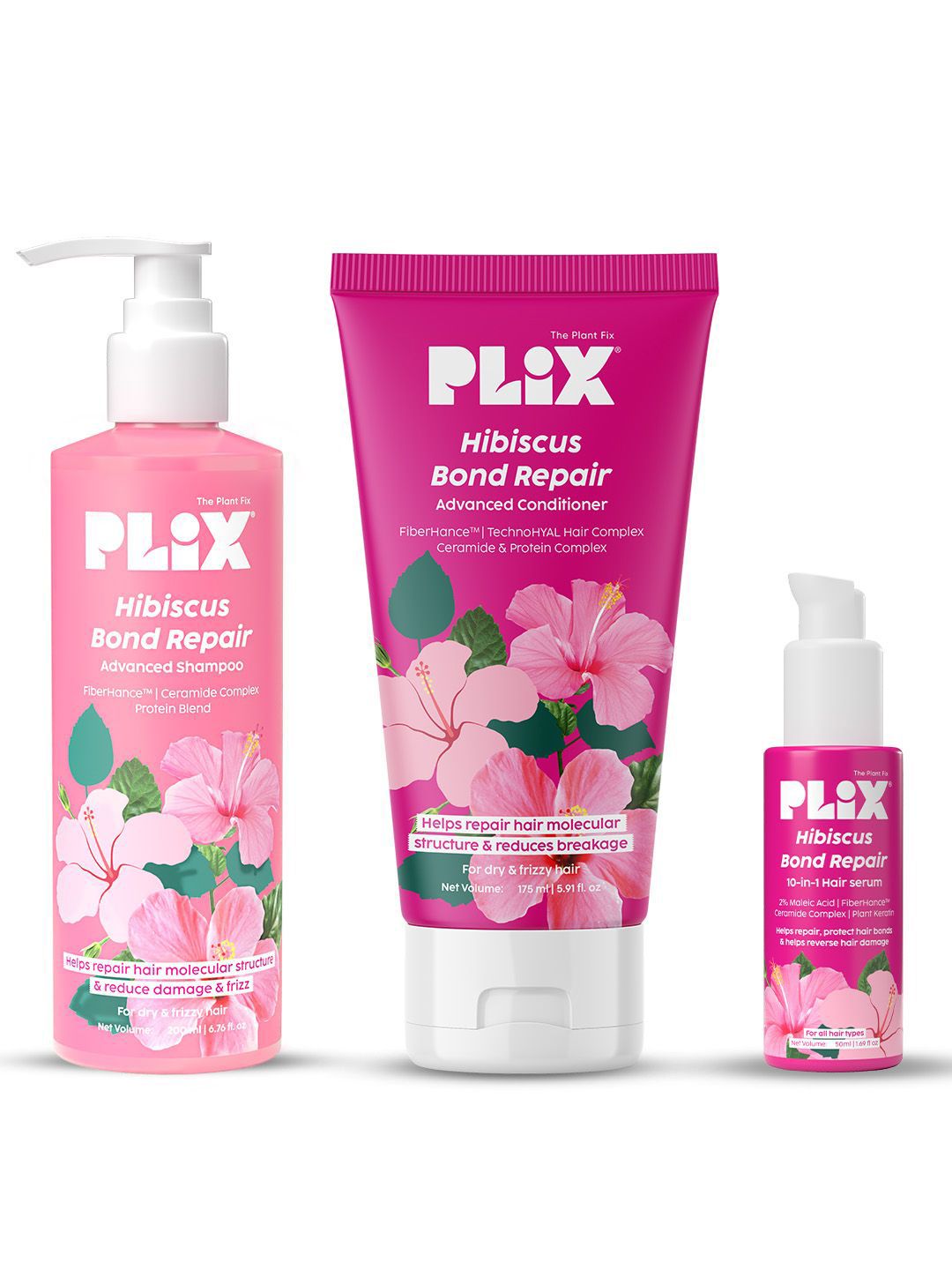 Buy PLIX THE PLANT FIX Set Of 3 Hibiscus Bond Repair 10 In 1 Serum Shampoo & Conditioner Combo -  - Personal Care for Unisex