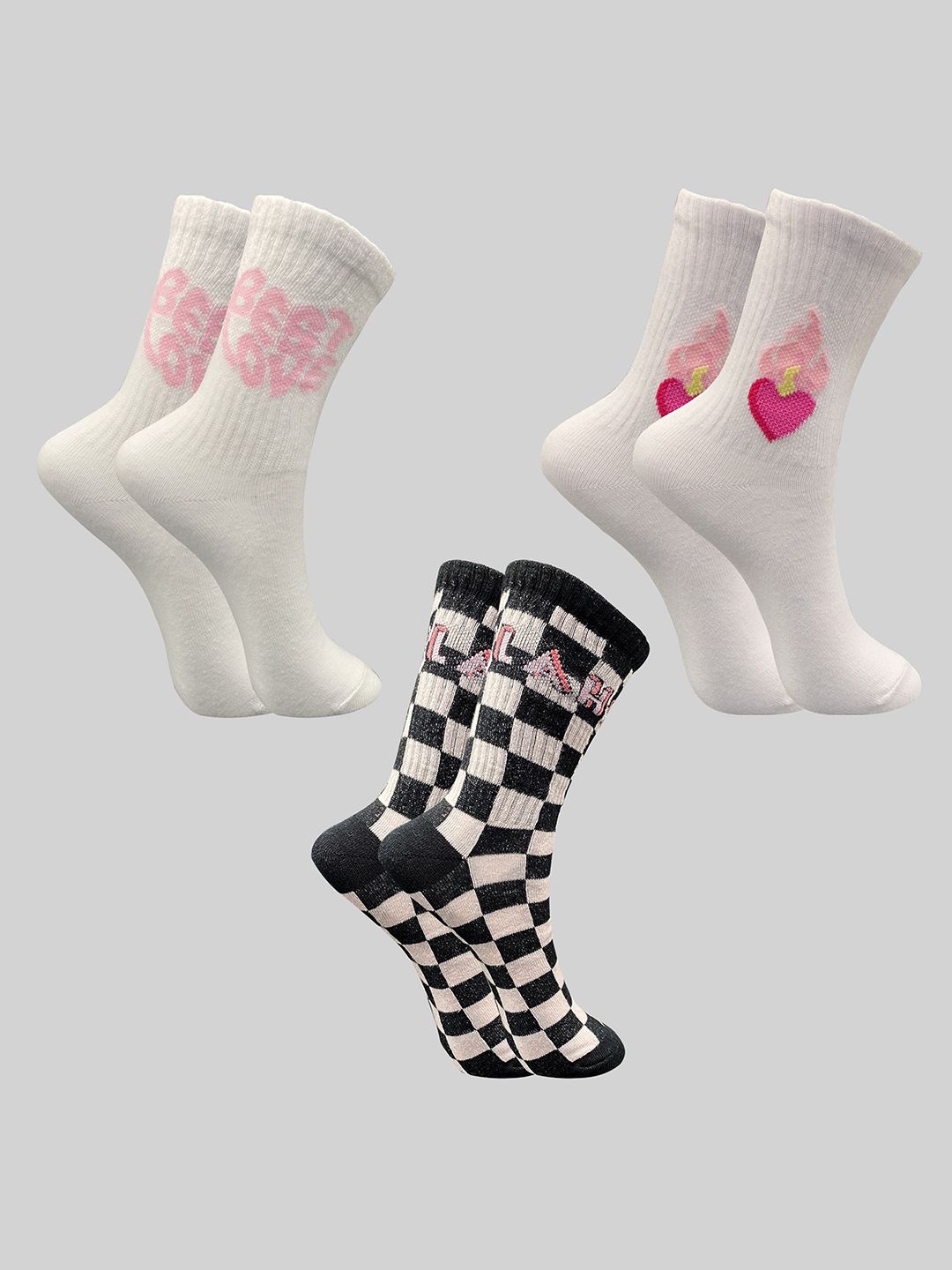 TRAZO Women Pack Of 3 Patterned Printed Calf-Length Socks