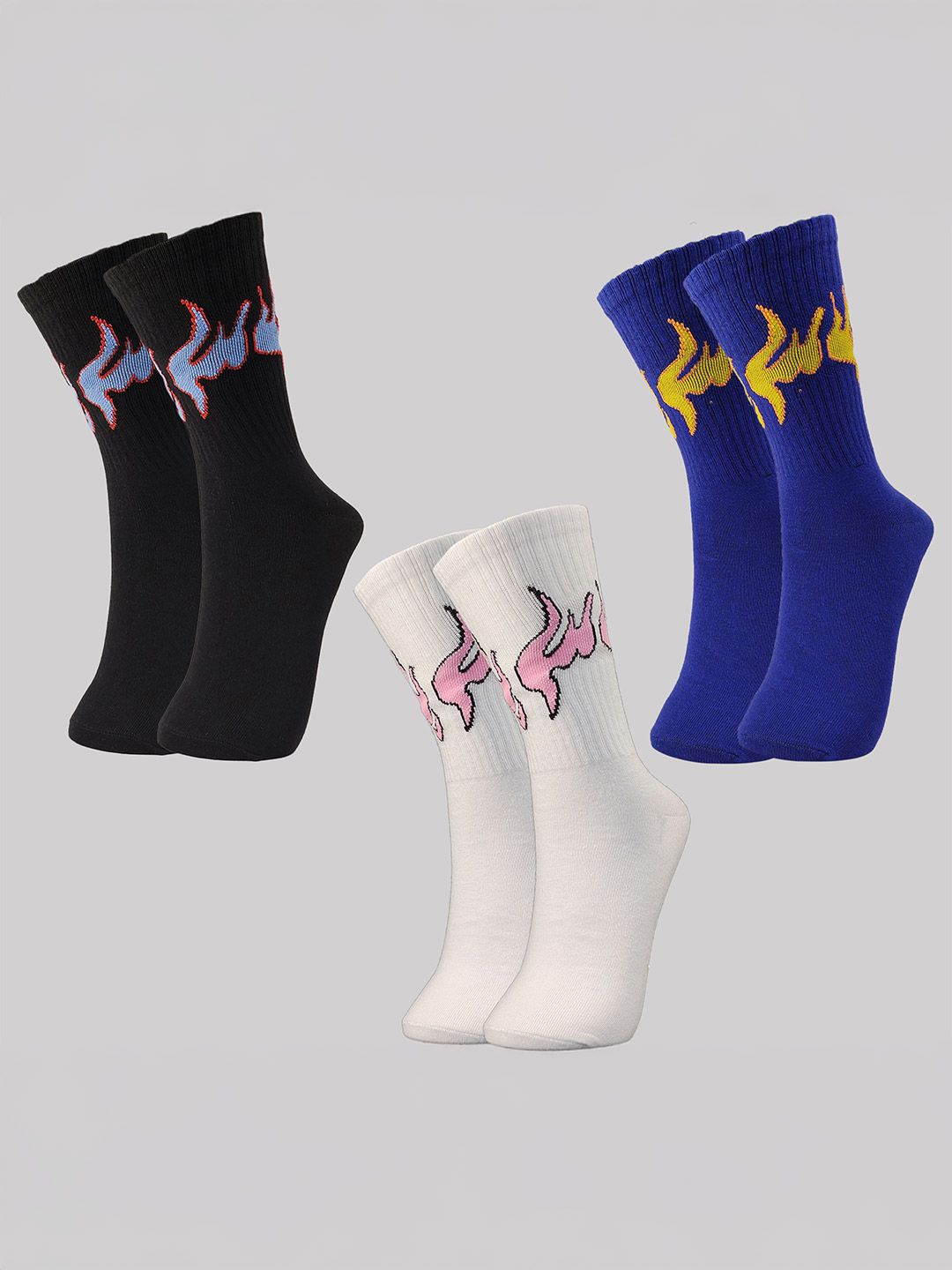 TRAZO Women Pack Of 3 Patterned Printed Calf-Length Socks