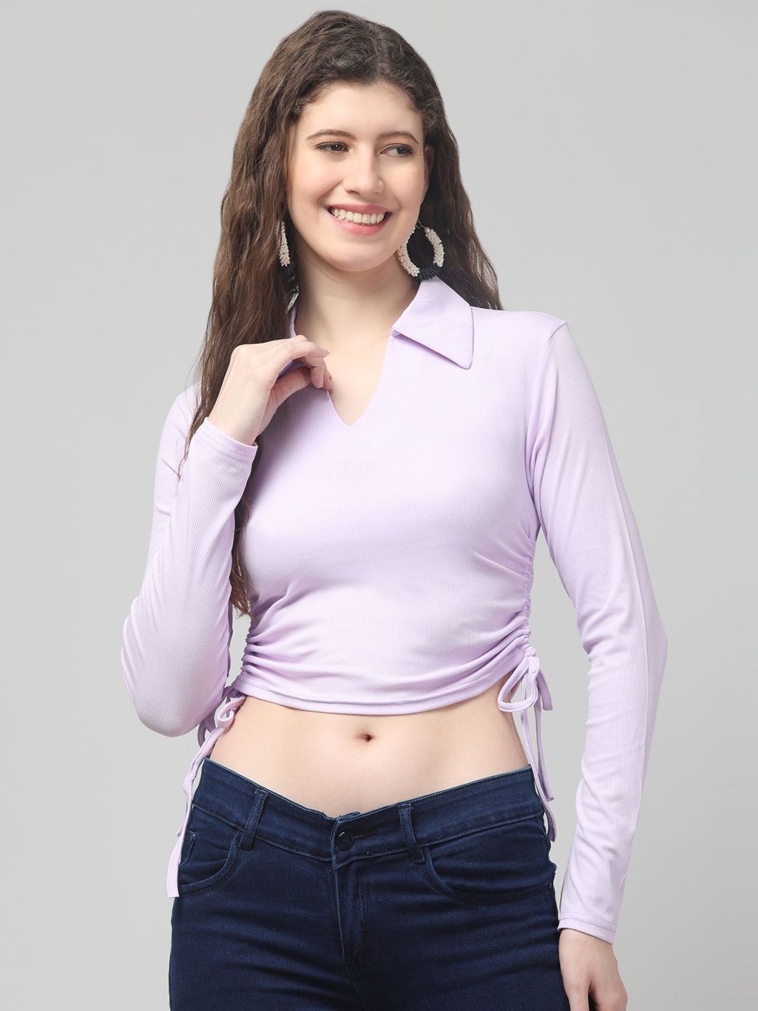 clobug Cotton Shirt Style Crop Top