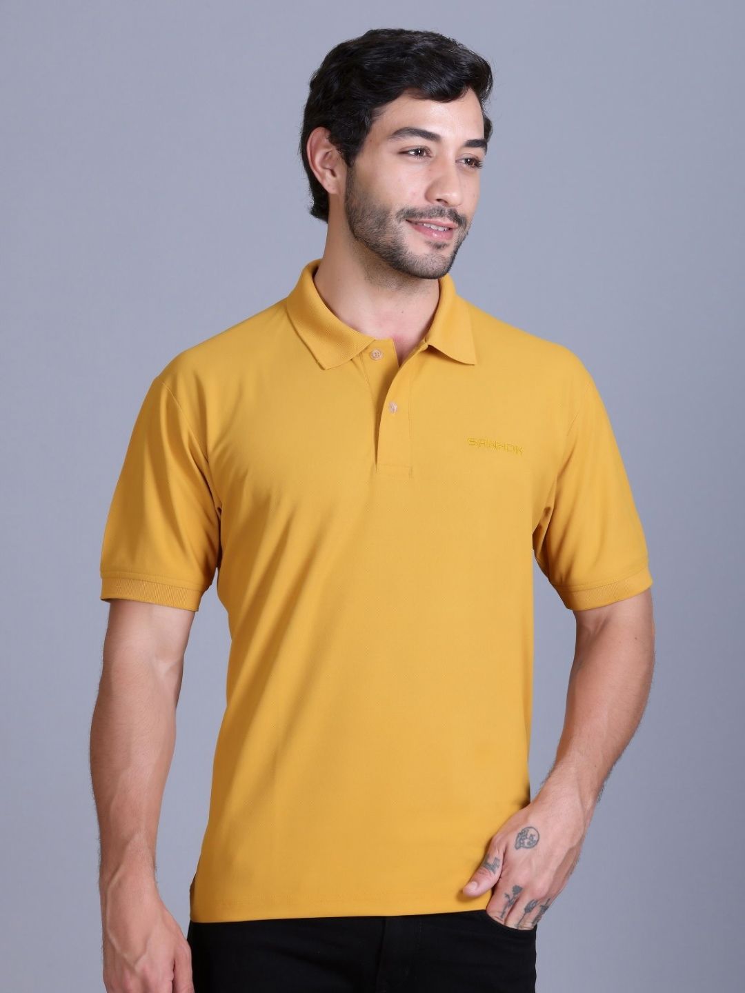 SANHOK Men Polo Collar Pure Cotton Pockets T-shirt