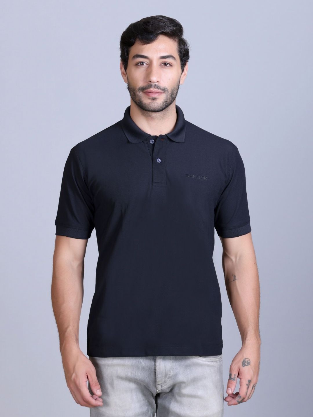 SANHOK Men Polo Collar Slim Fit Pure Cotton  T-shirt