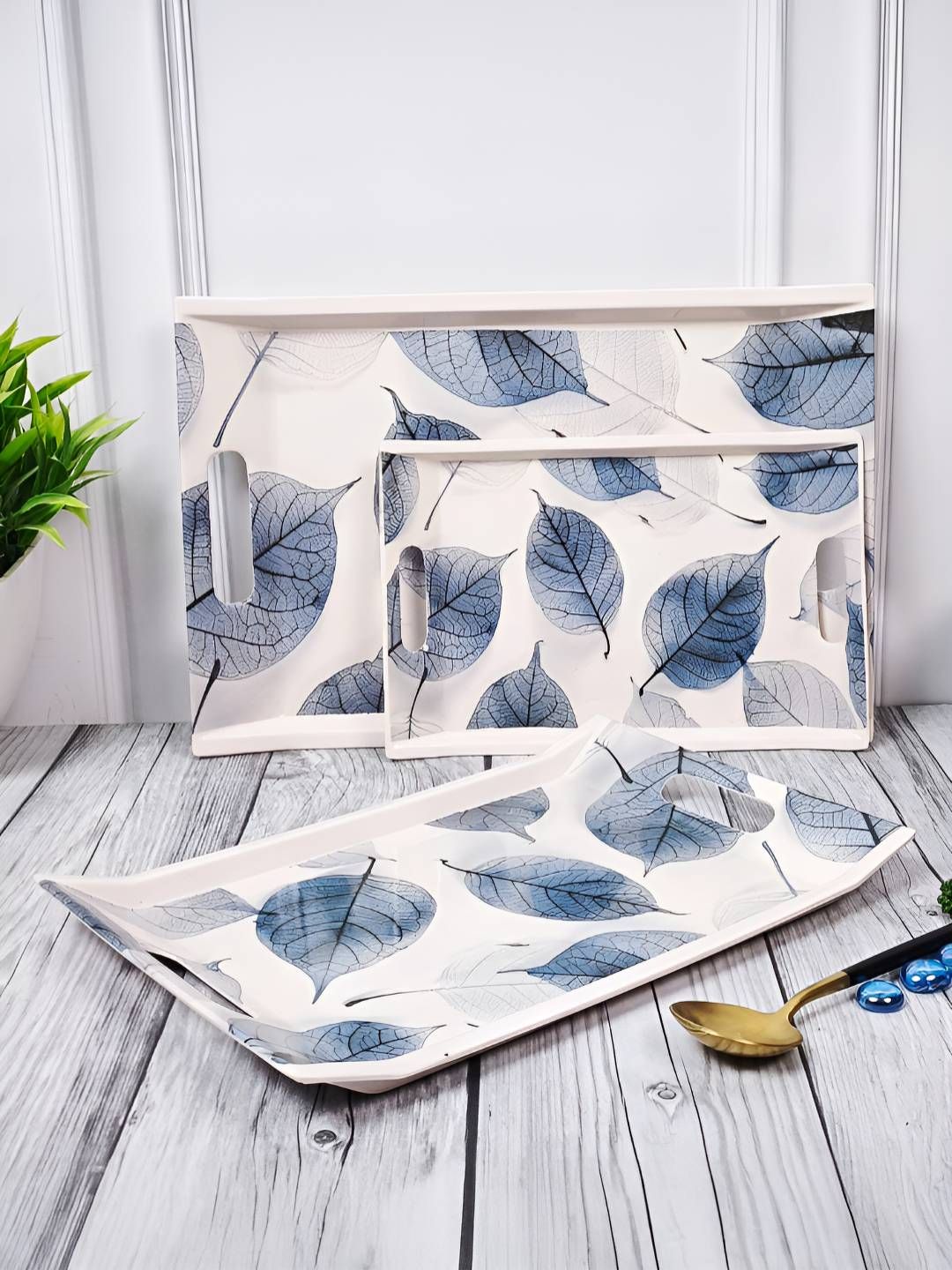 UPC White Melamine Printed 3 Pieces Dishwasher Safe Serving Tray