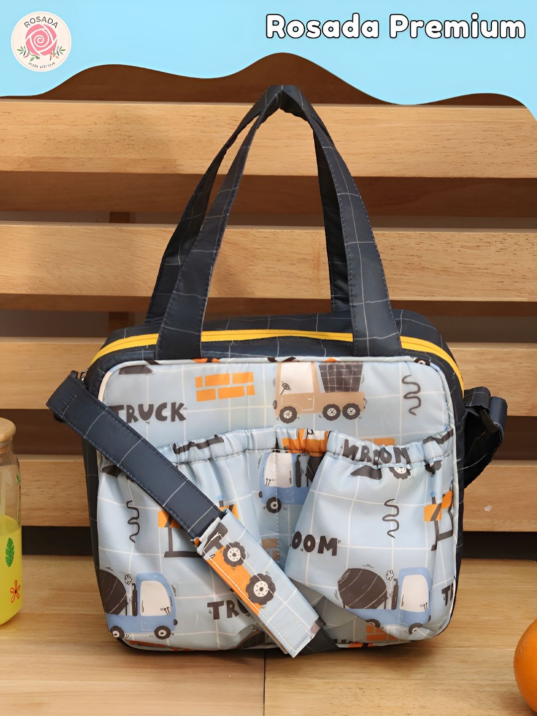 ROSADA Kids Blue Truck Printed Insulated Tiffin Bag