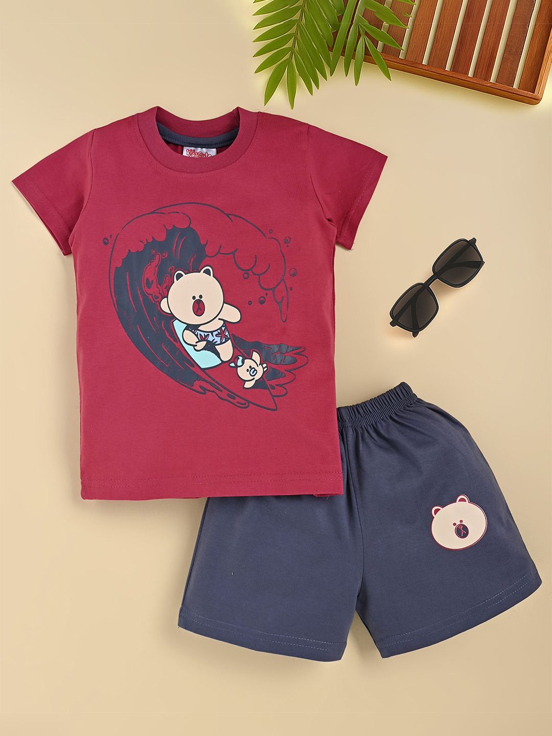 KIDSCUTE Boys Printed Short Sleeves Pure Cotton T-shirt With Shorts