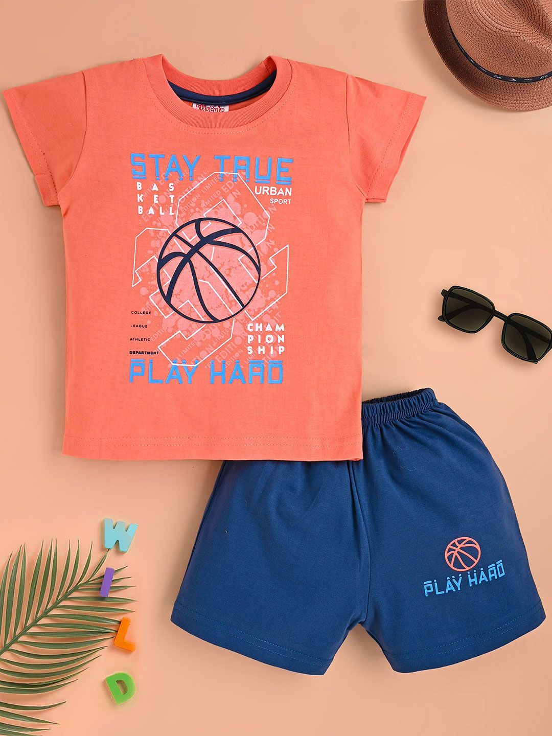 KIDSCUTE Boys Printed Short Sleeves Pure Cotton T-shirt With Shorts