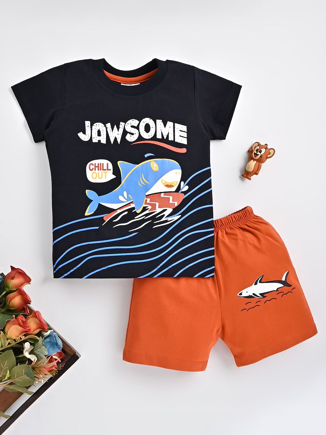 KIDSCUTE Boys Printed Short Sleeves Pure Cotton T-shirt With Shorts