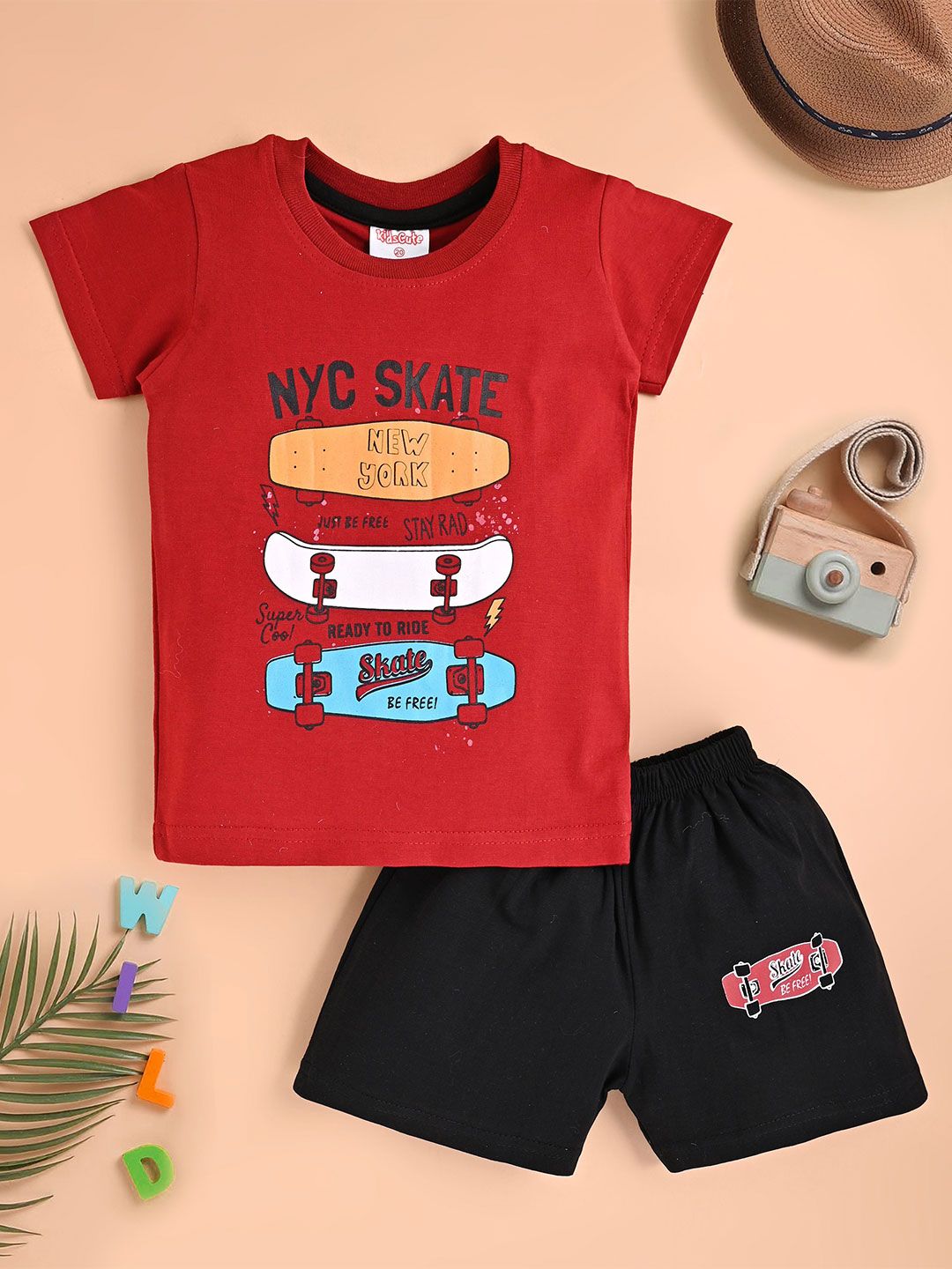 KIDSCUTE Boys Printed Short Sleeves Pure Cotton T-shirt With Shorts