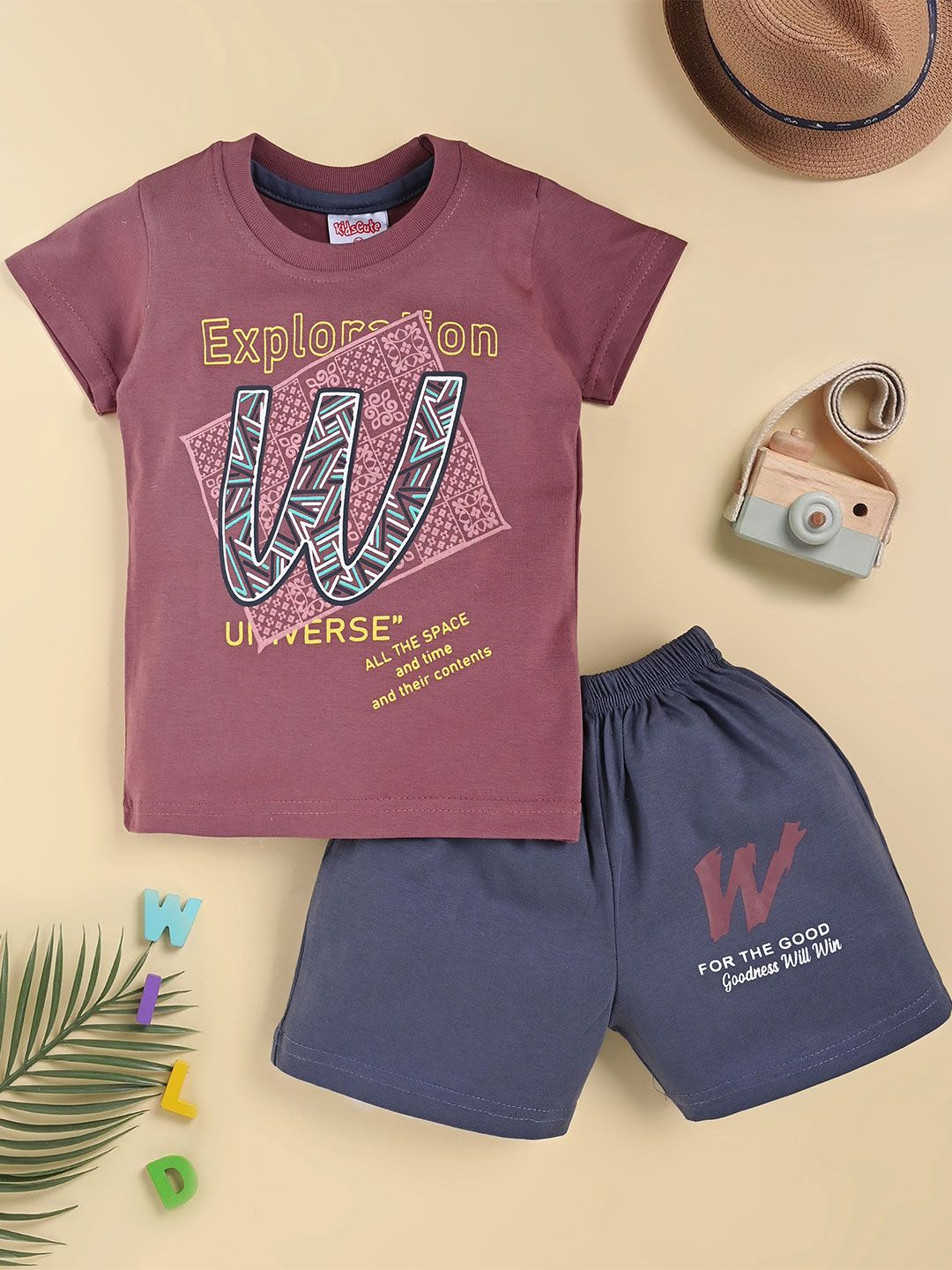 KIDSCUTE Boys Printed Short Sleeves Pure Cotton T-shirt With Shorts