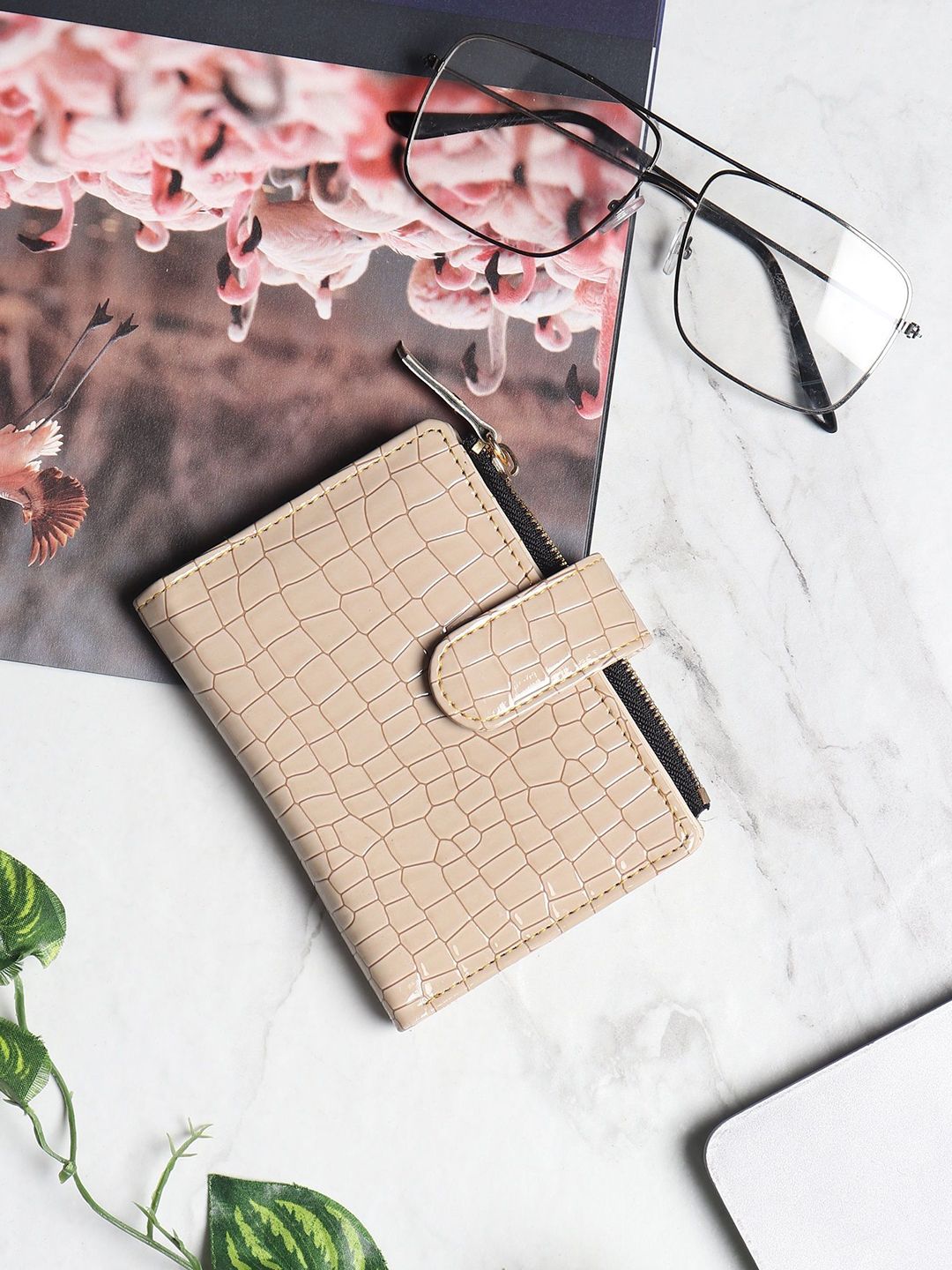 TnW Women Animal Textured PU Two Fold Wallet