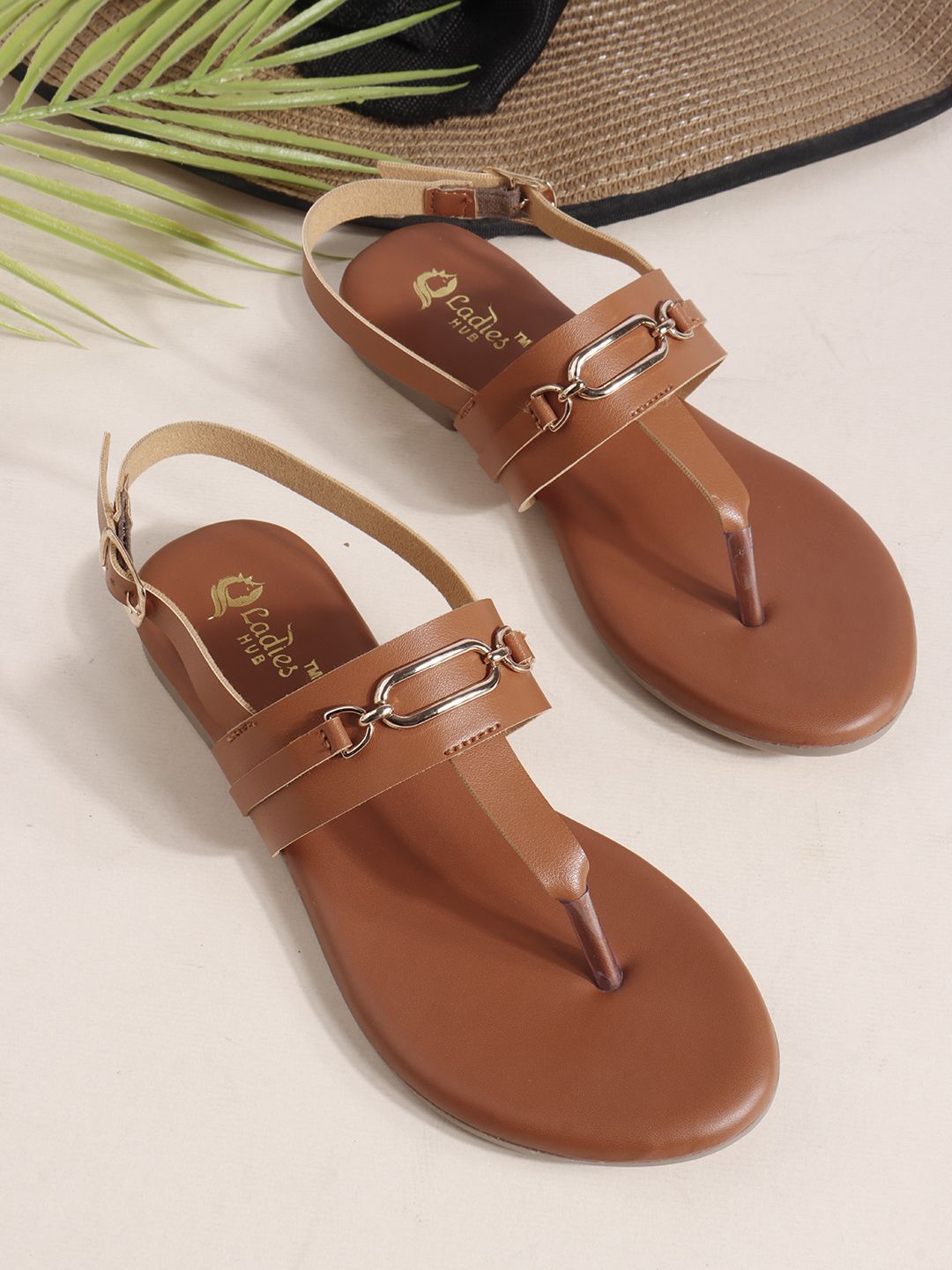 Ladies Hub Women T-Strap Flats with Buckles