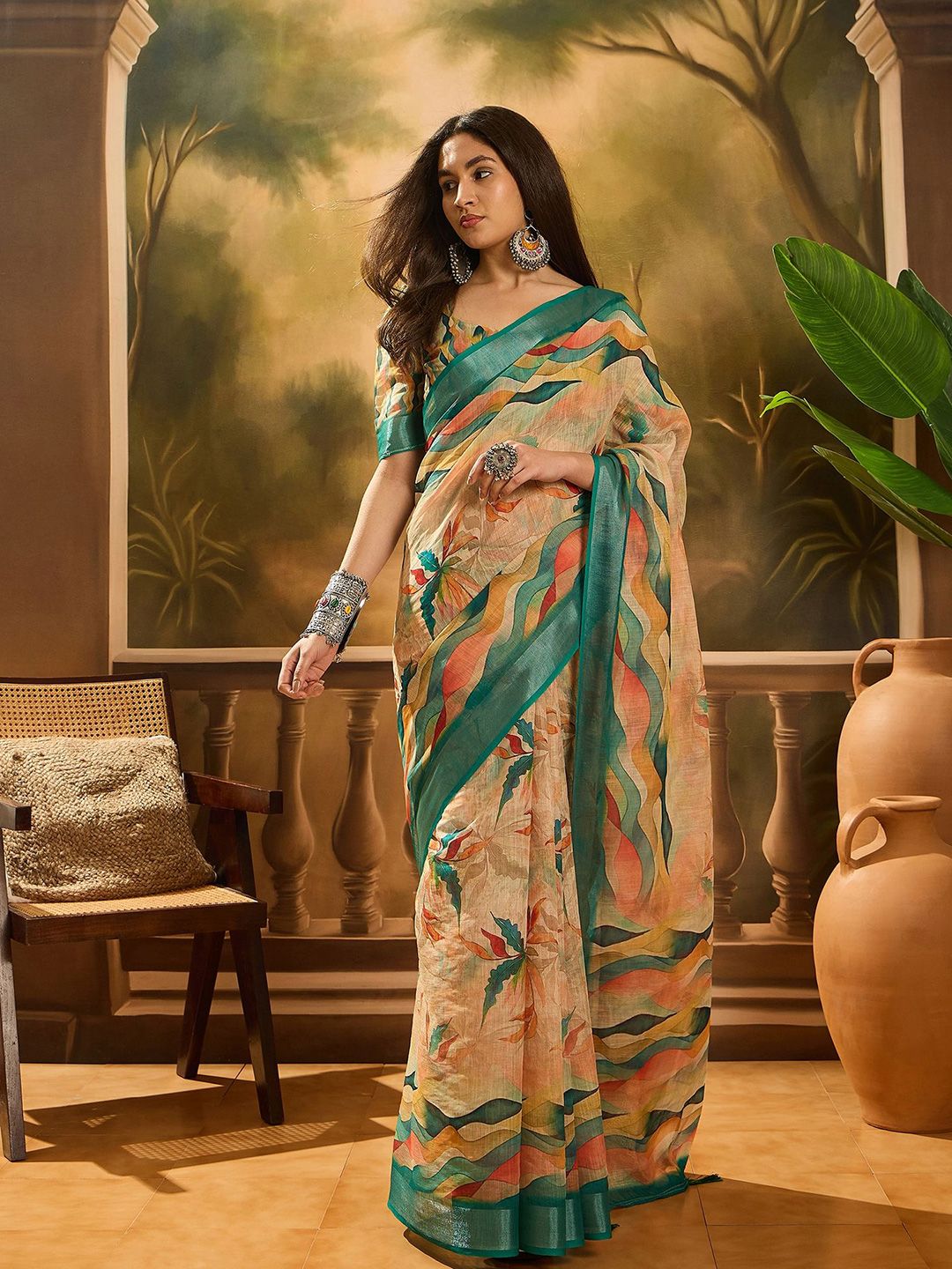 SAINOOR Women Floral Printed Cotton Blend Saree