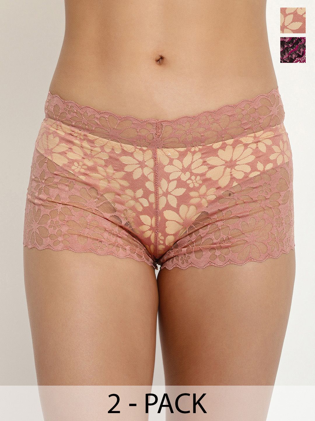 Buy LULU & SKY Pack Of 2 Self Design Lace Boy Short Briefs -  - Apparel for Women
