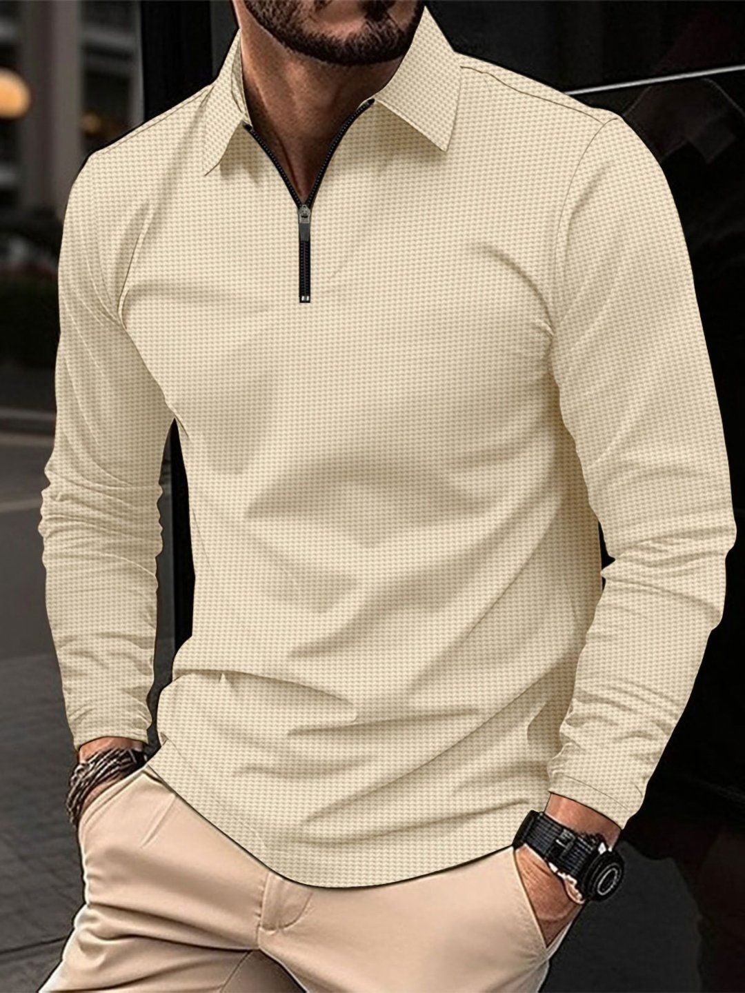 StyleCast x Revolte Men Self Design Polo Collar T-shirt