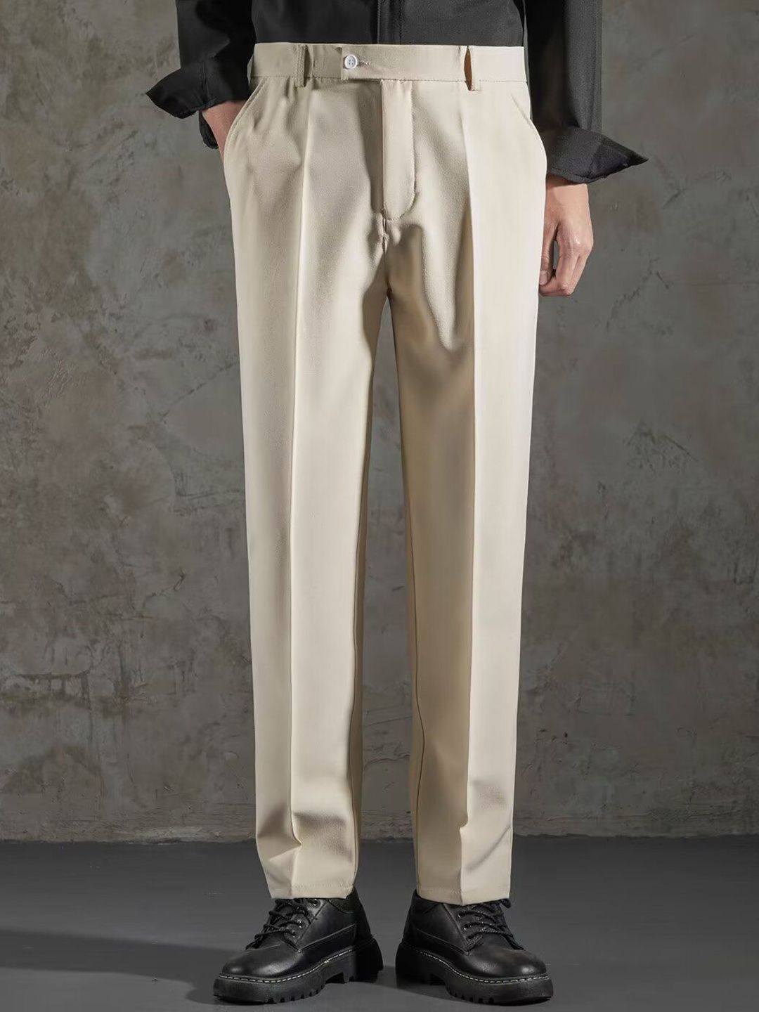 Khaki Easy Wash Pleated Regular Fit Formal Trousers