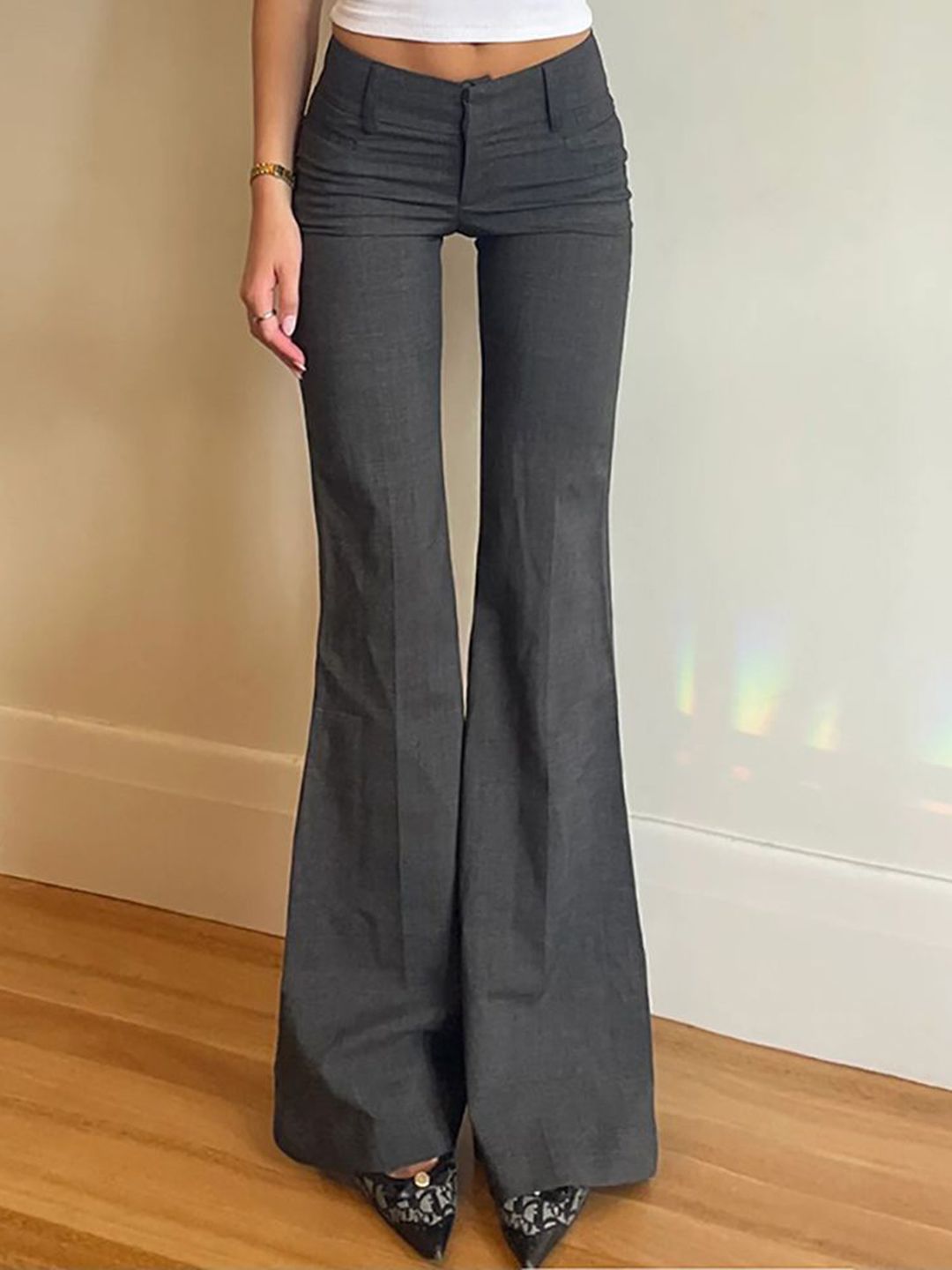 StyleCast x Revolte Women Grey Bootcut Mid-Rise Flared Trousers