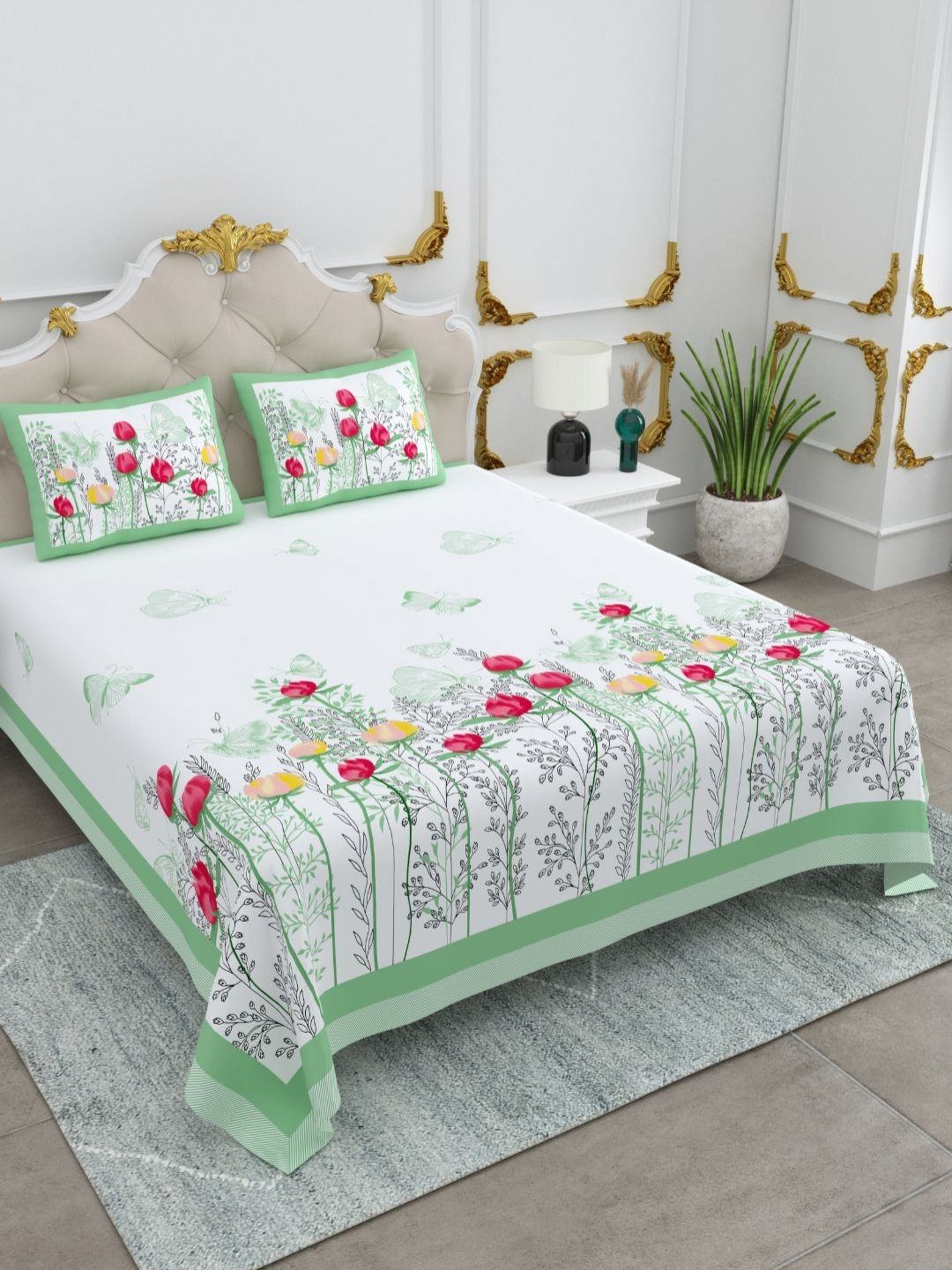 Buy JAIPUR FABRIC White Floral Cotton 260 TC King Fine Bedsheet With 2 Pillow Covers 108 X 108 Inches -  - Home for Unisex