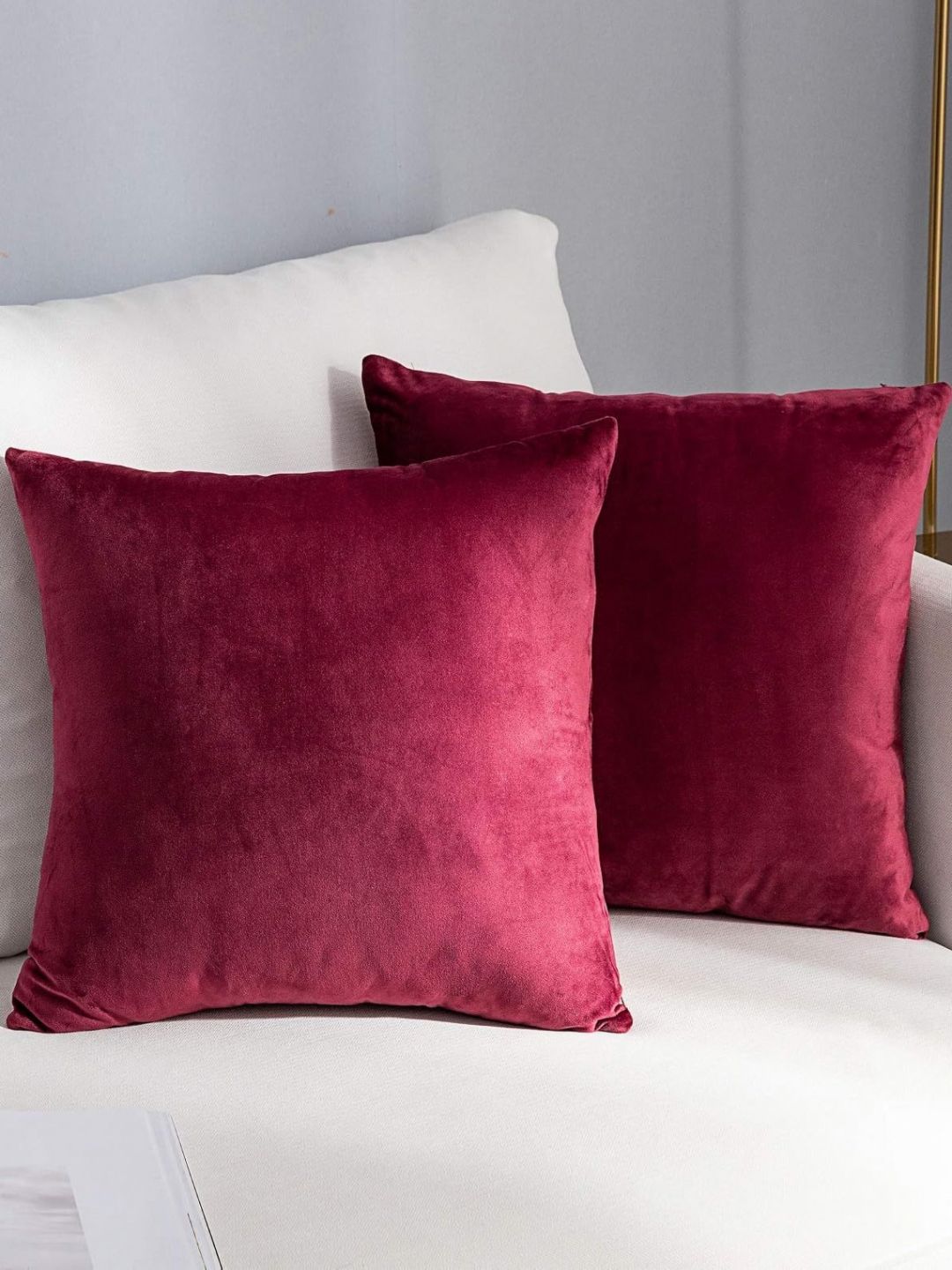 AAZEEM Burgundy Velvet Washable 2 Pcs Square Cushion Covers - 24 x 24 In