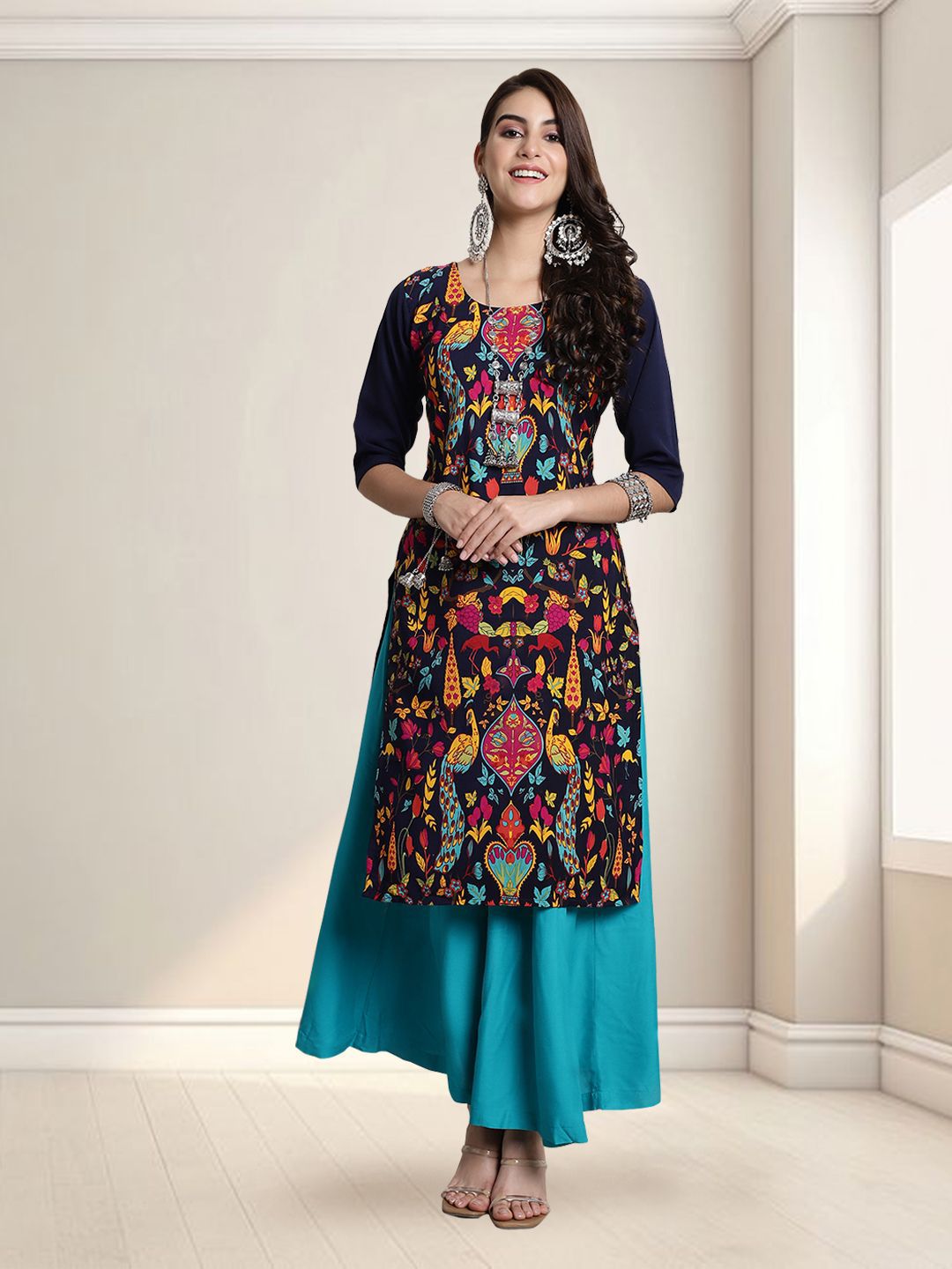 HERE&NOW Women Ethnic Motifs Printed Crepe Kurta