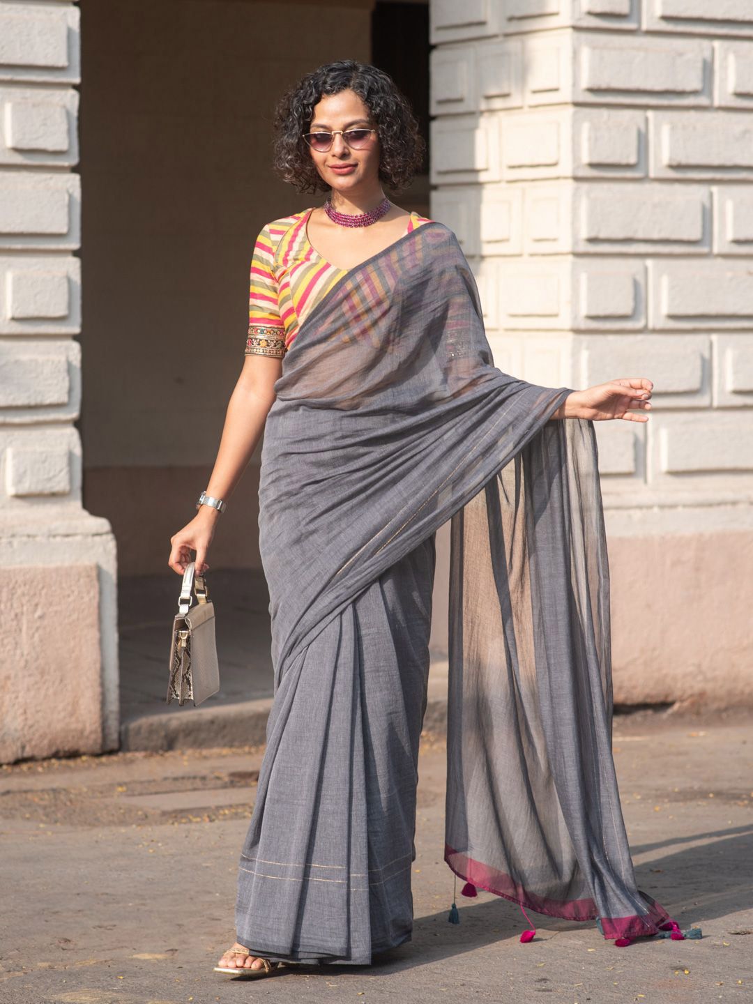 Suta Grey Solid Pure Mul Cotton Saree
