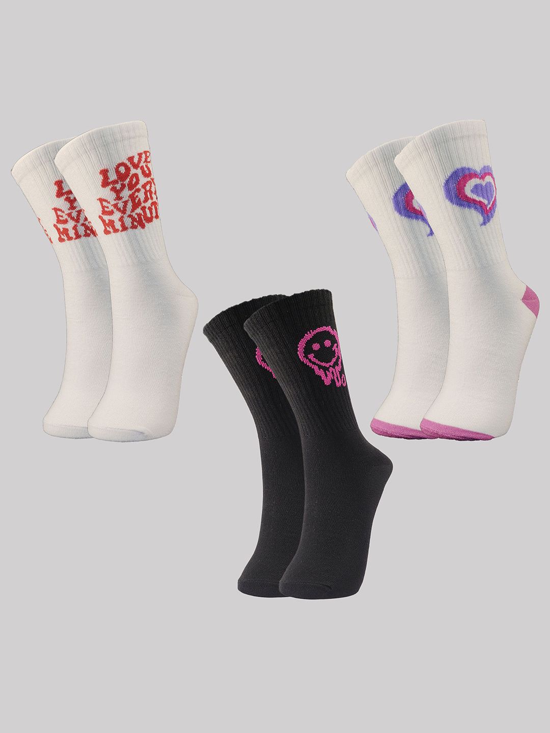 TRAZO Women Pack Of 3 Printed Calf-Length Socks