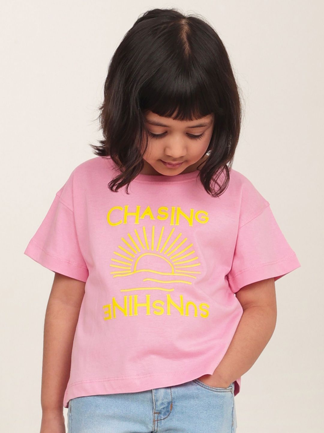 Campana Girls Printed Drop-Shoulder Sleeves Pure Cotton T-shirt