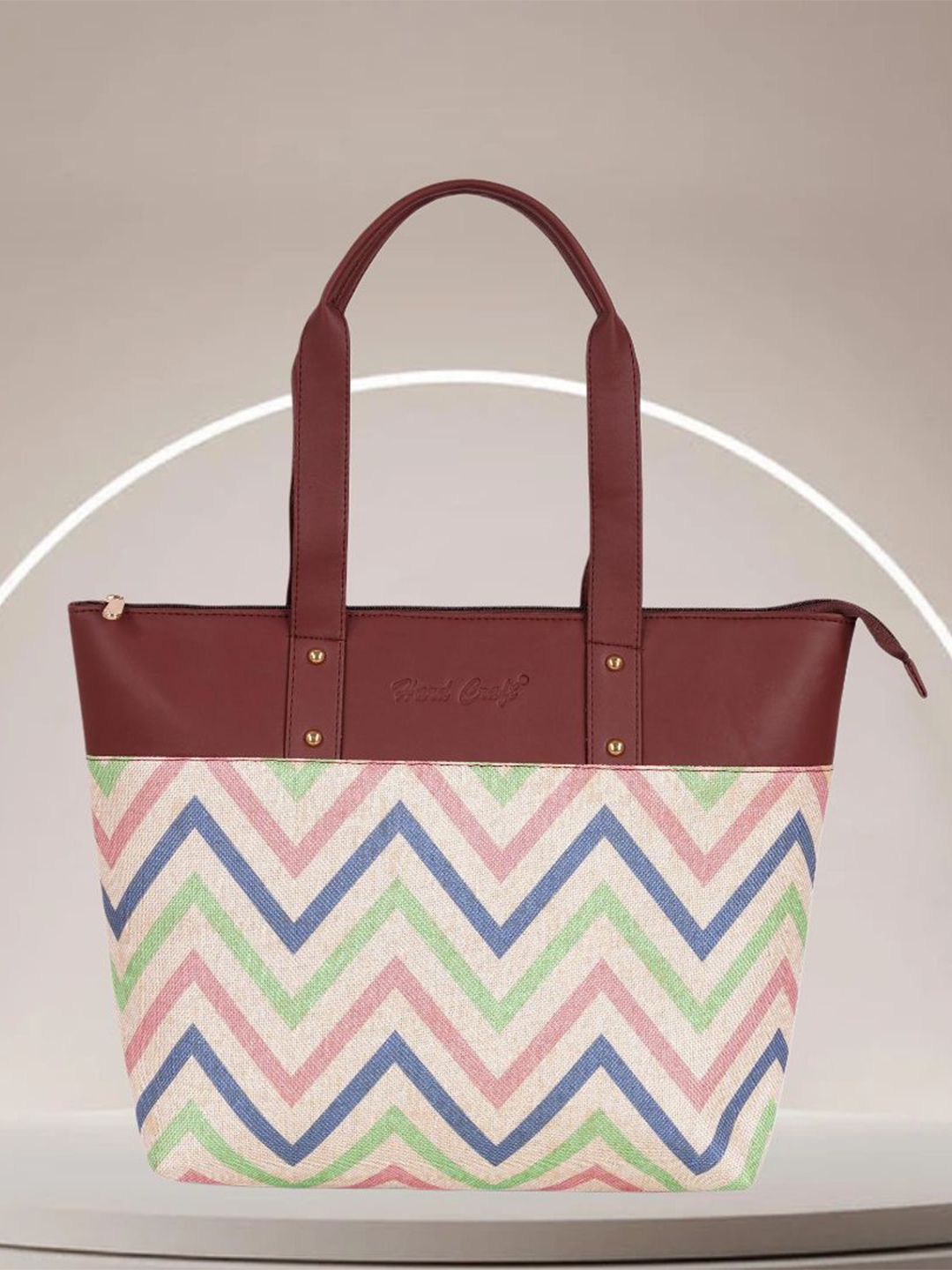 HARD CRAFT Geometric Printed Structured Shoulder Bag with Tasselled